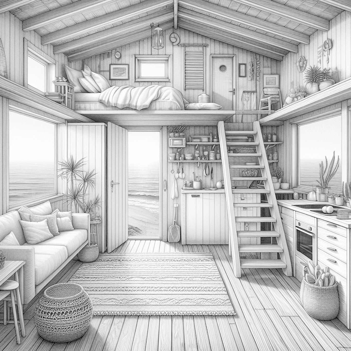 tiny house kleines haus malbuch graustufen - monsoon publishing