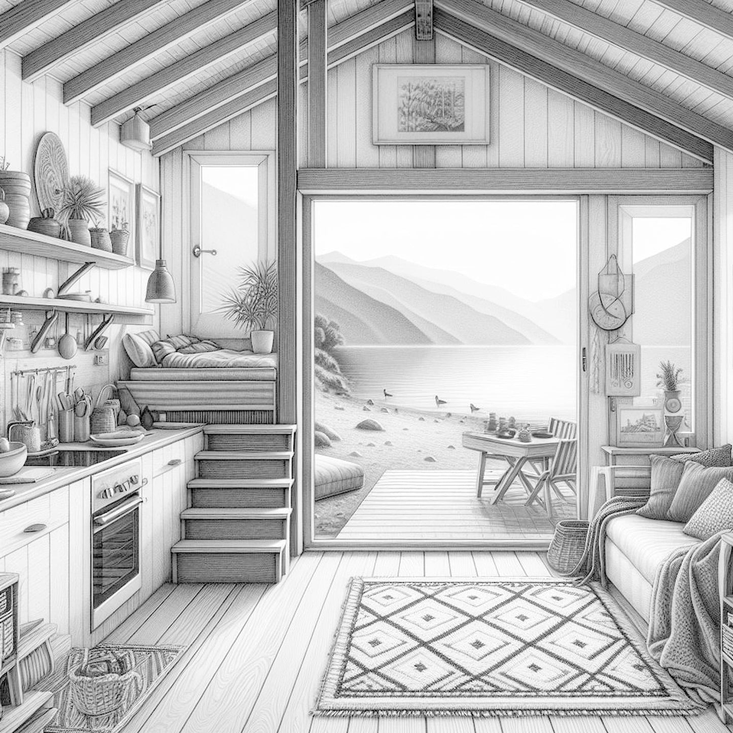 tiny house kleines haus malbuch graustufen - monsoon publishing
