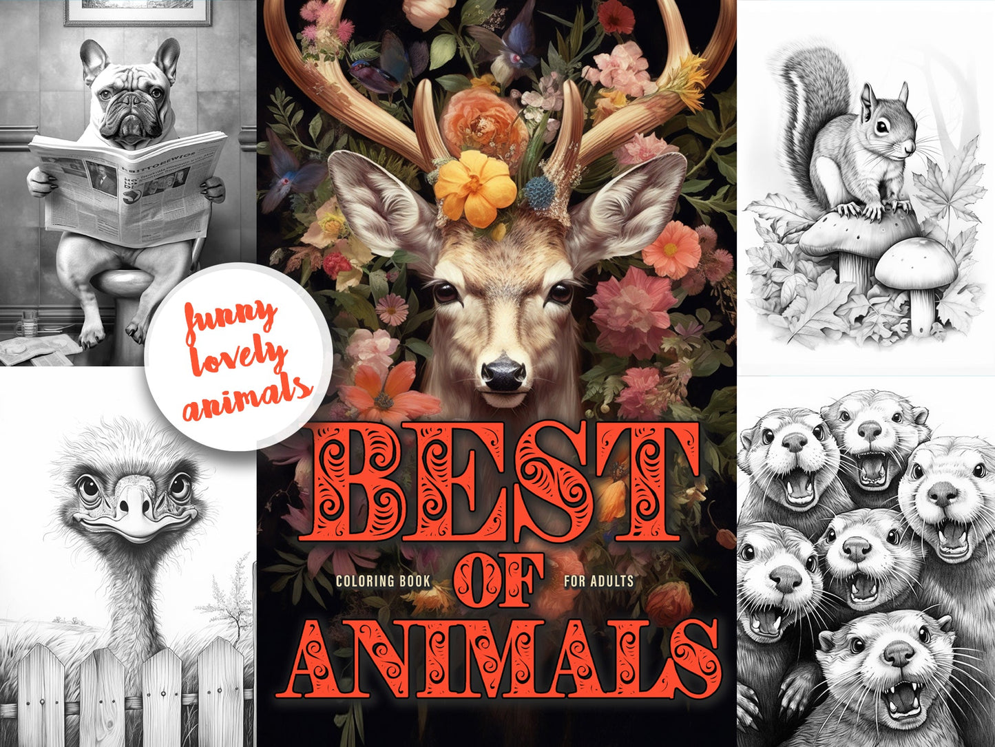 Best of Animals Malbuch Graustufen (Buchdruck) - Monsoon Publishing