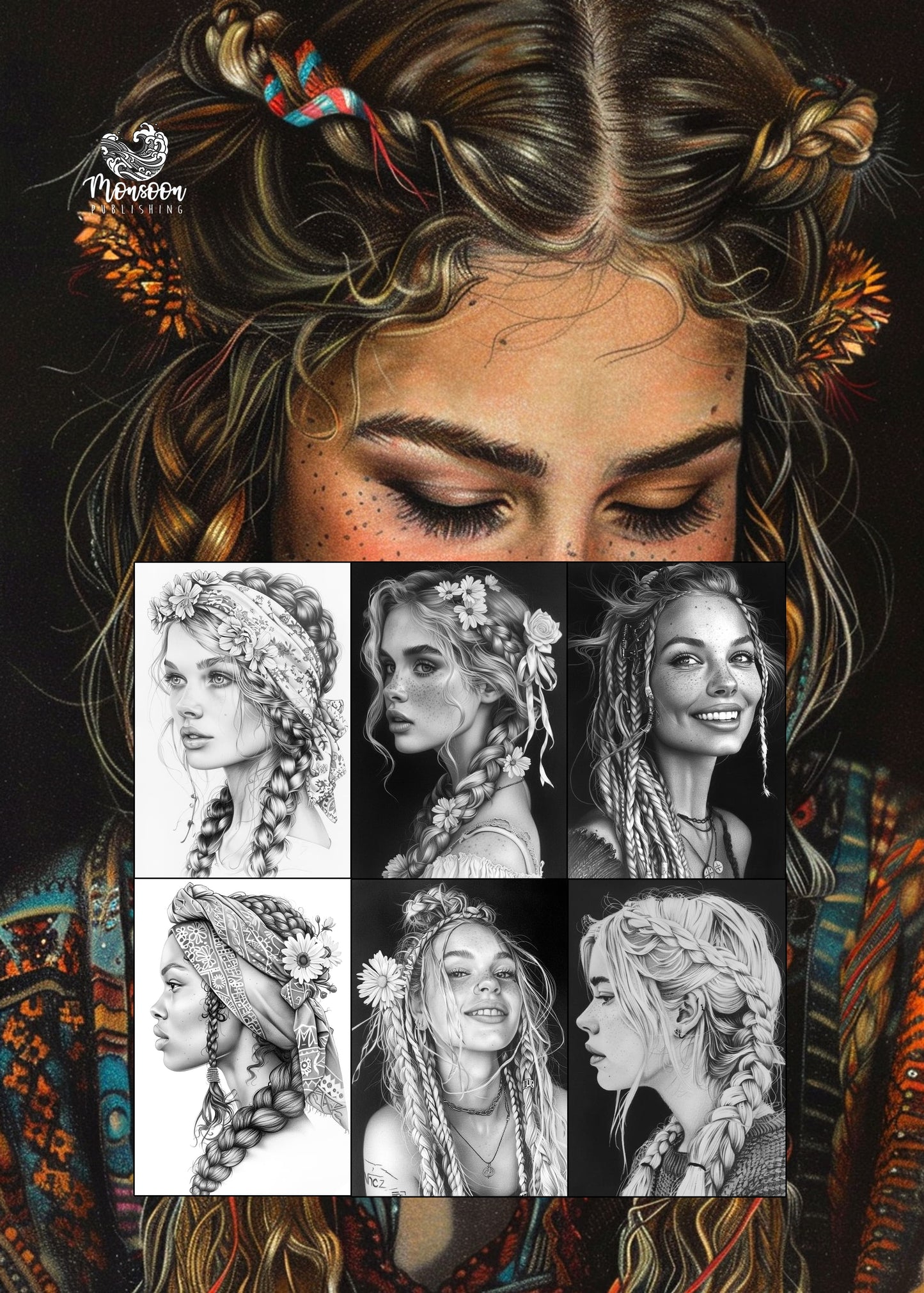 boho zöpfe malbuch frisuren monsoon publishing