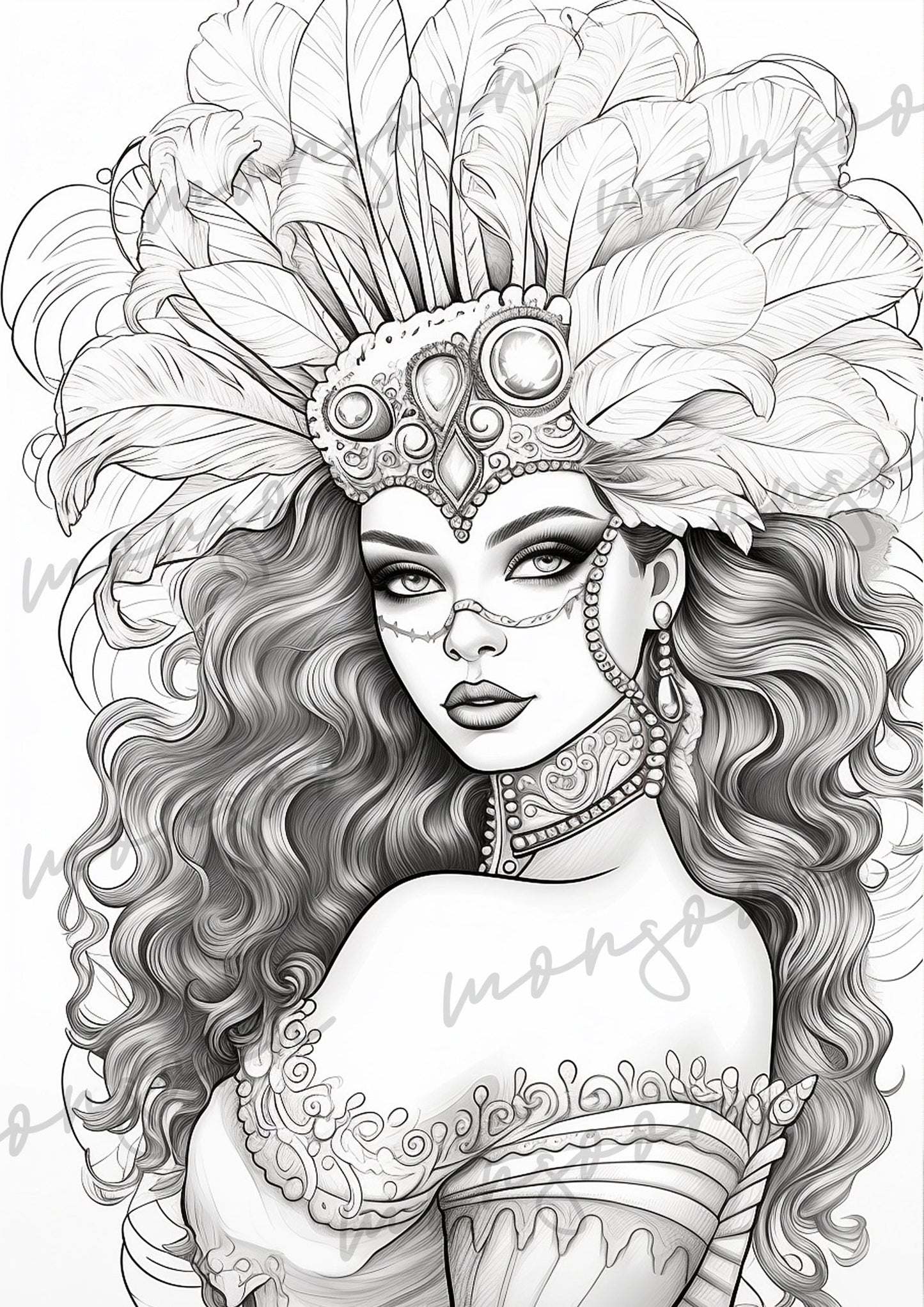 Brasilianisches Karneval Malbuch Graustufen (Digital) - Monsoon Publishing