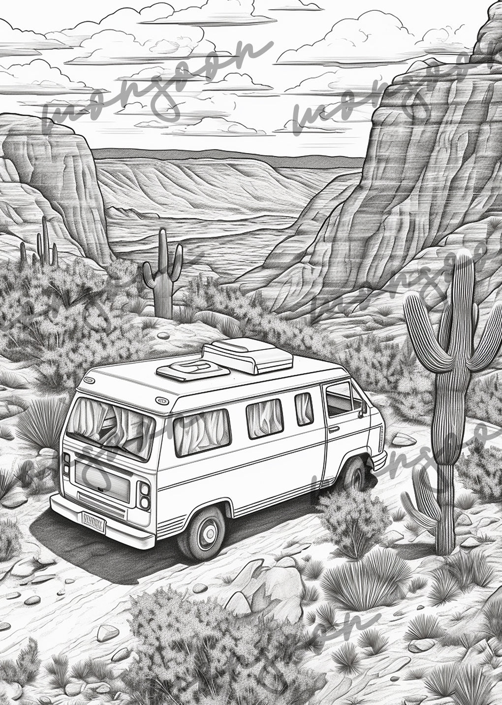 Camping Abenteuer Malbuch Graustufen (Digital) - Monsoon Publishing