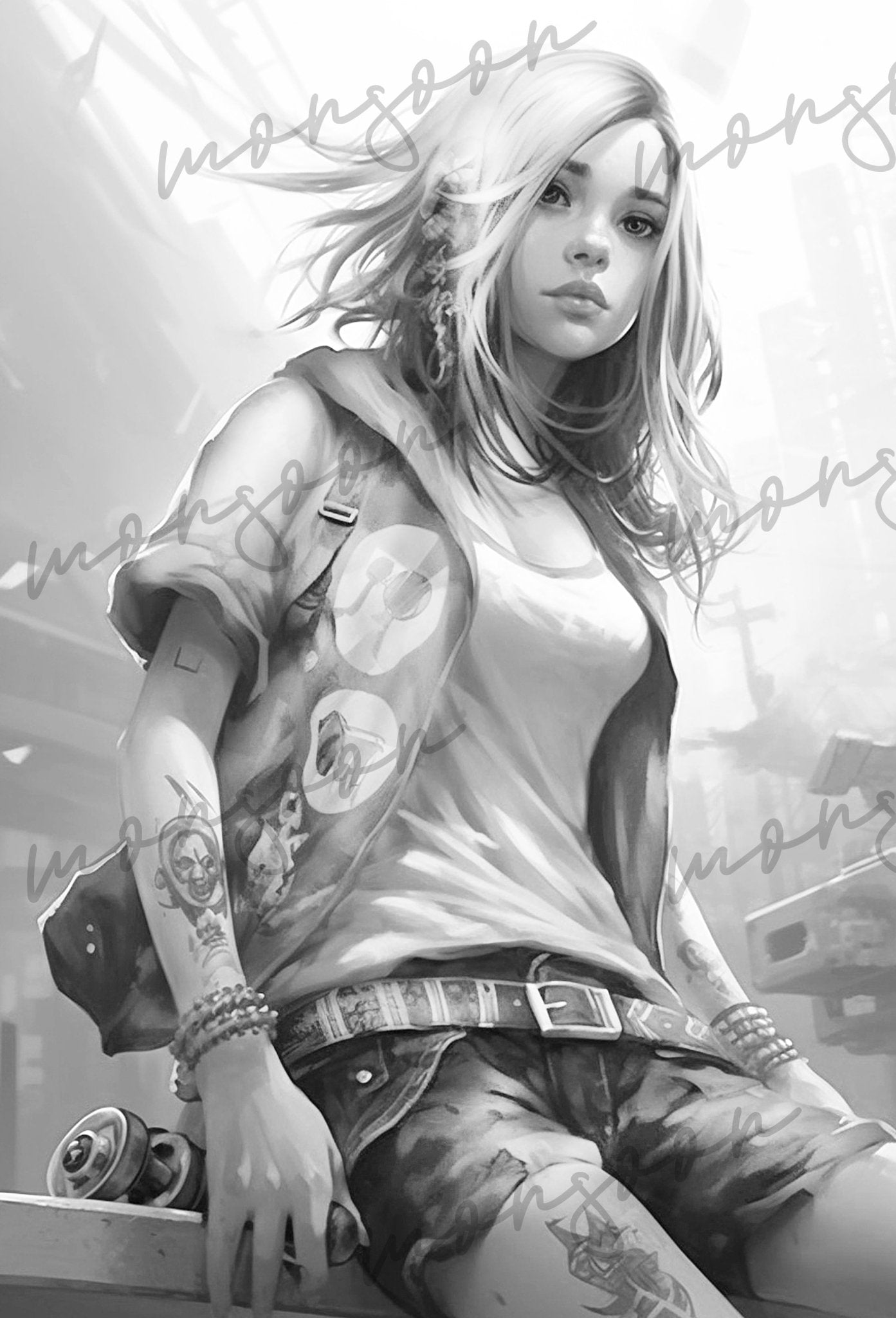 Celestial Punk Malbuch Graustufen (Digital) - Monsoon Publishing