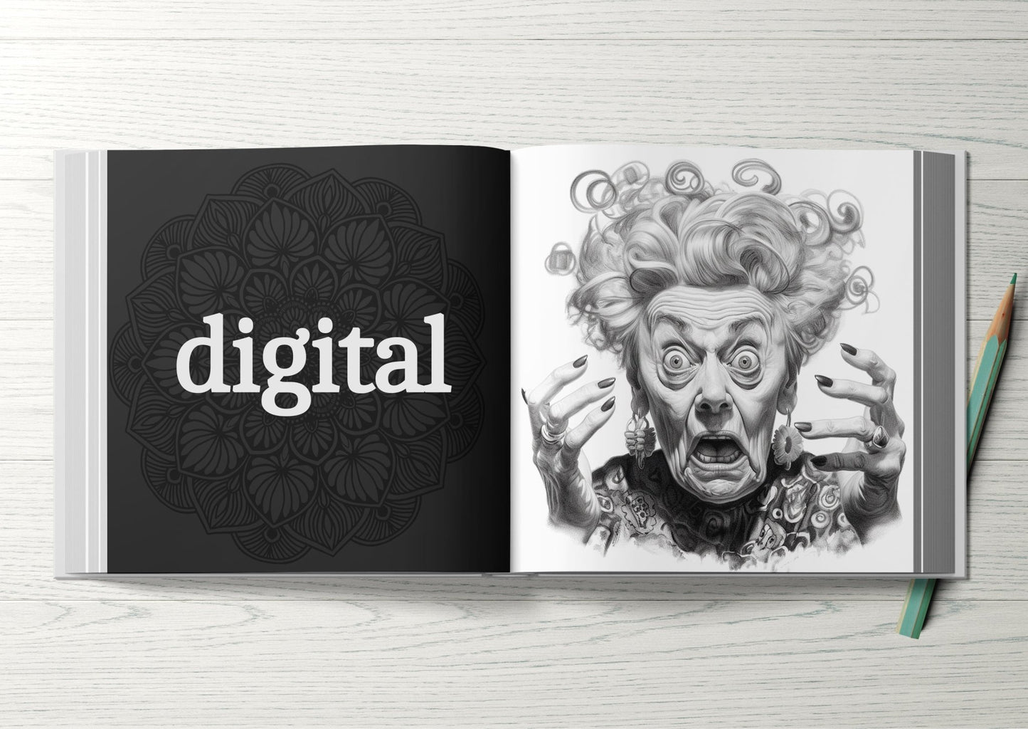 Crazy Grossmütter Malbuch Graustufen (Digital) - Monsoon Publishing