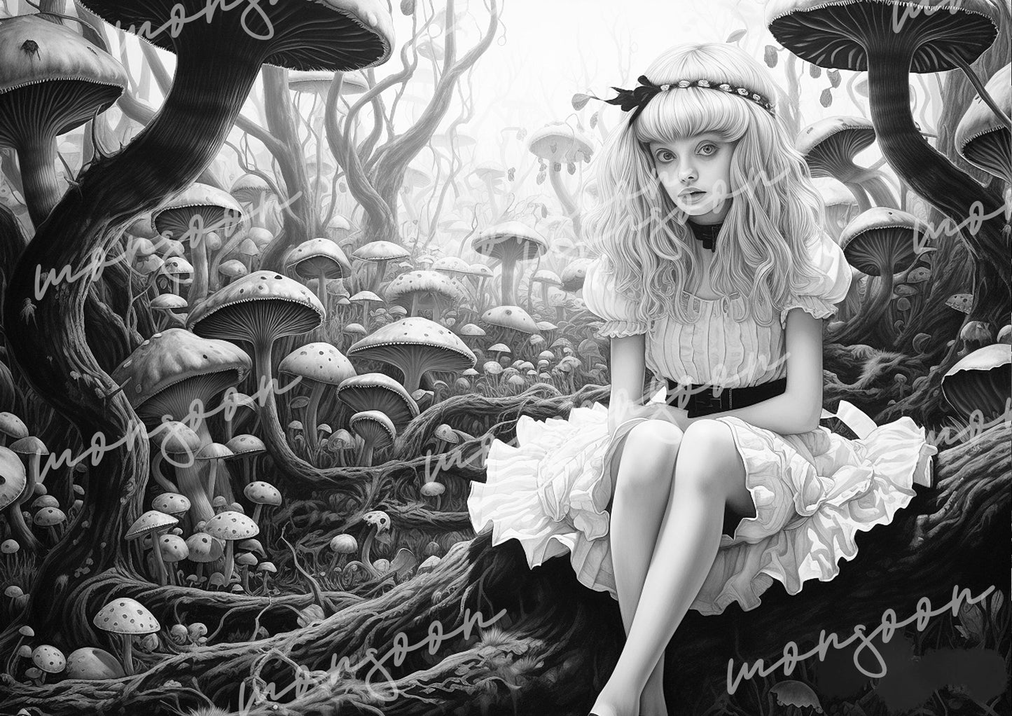 Dunkler Herbstwald Malbuch Graustufen (Digital) - Monsoon Publishing