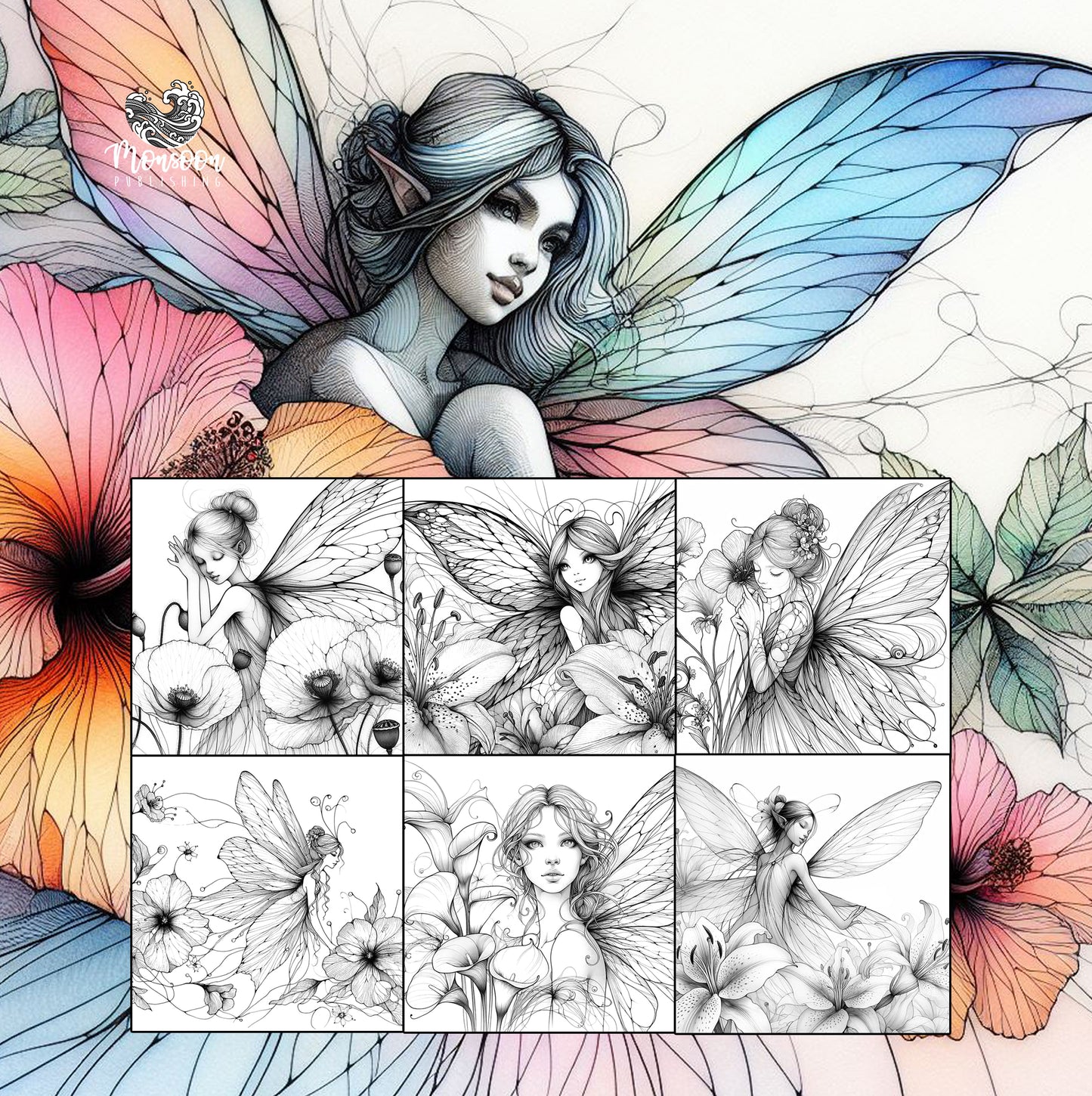 Feen und Blumen Malbuch Graustufen (Digital)