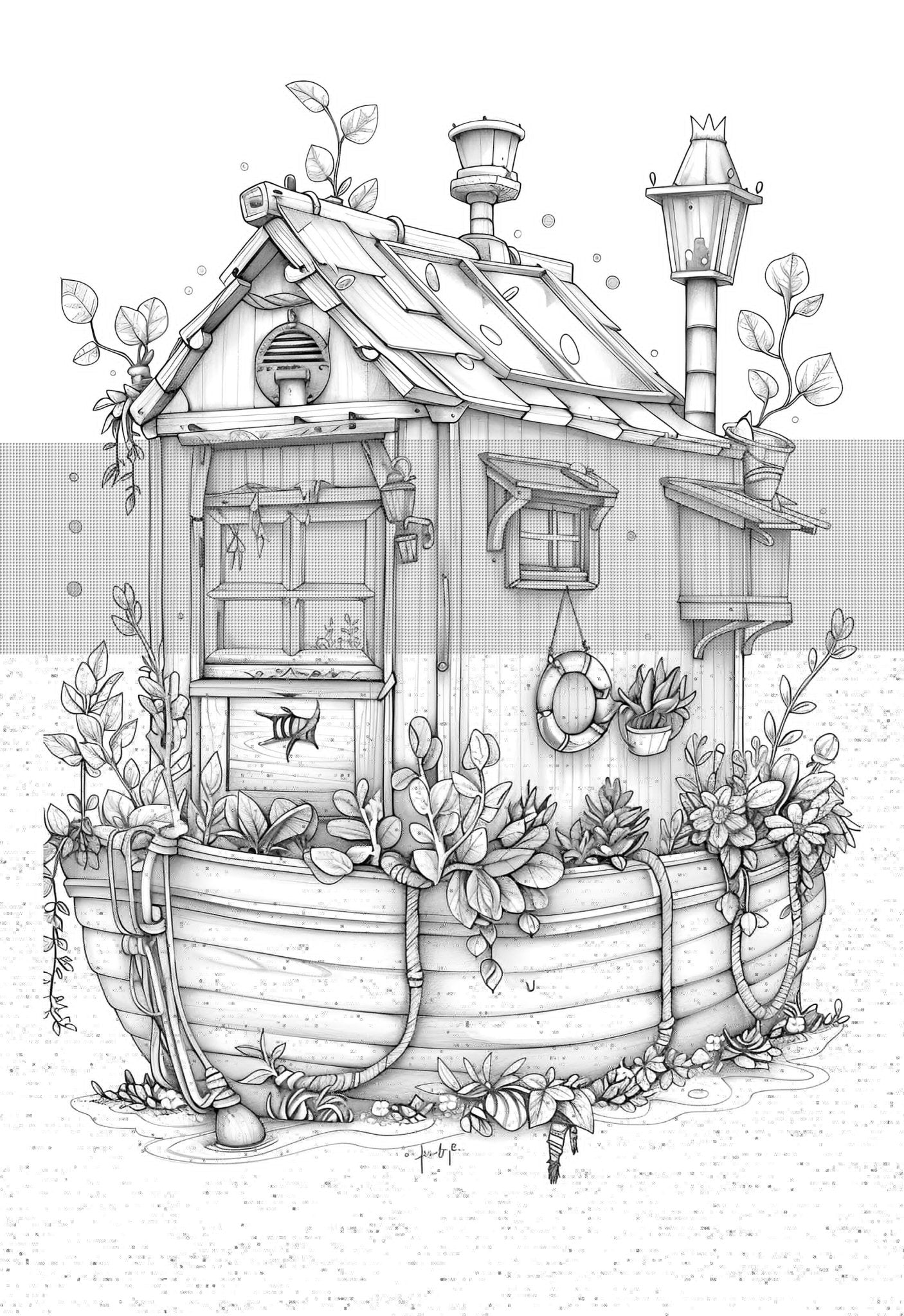 Feen Hausboote Malbuch Graustufen (Buchdruck) - Monsoon Publishing
