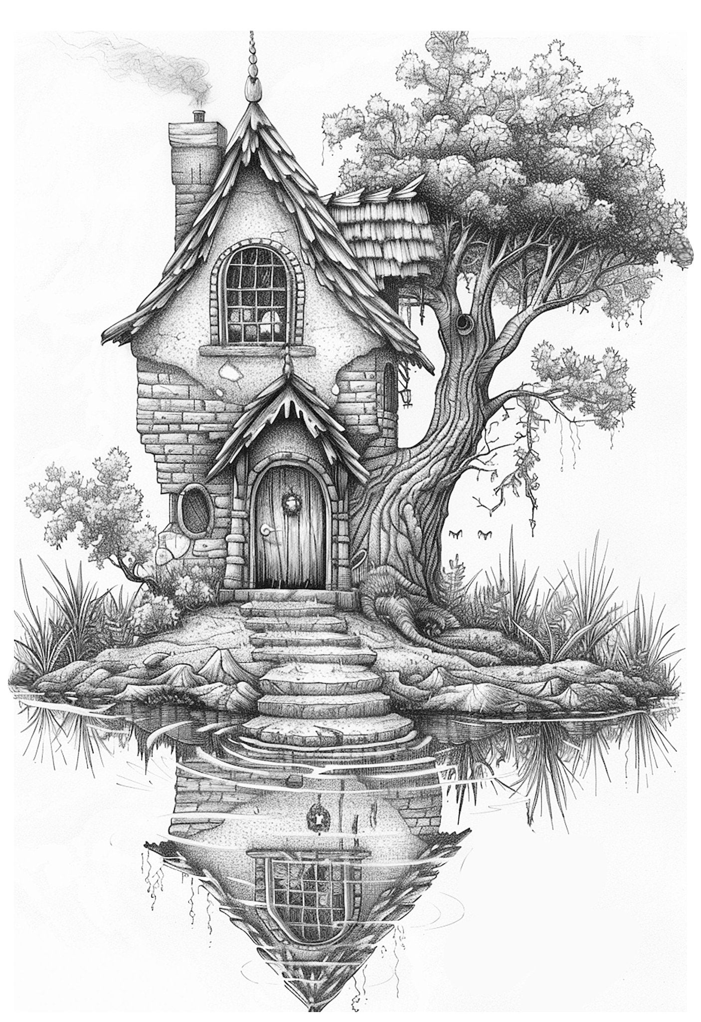 Feen Häuschen im Sumpf Malbuch (Digital) - Monsoon Publishing