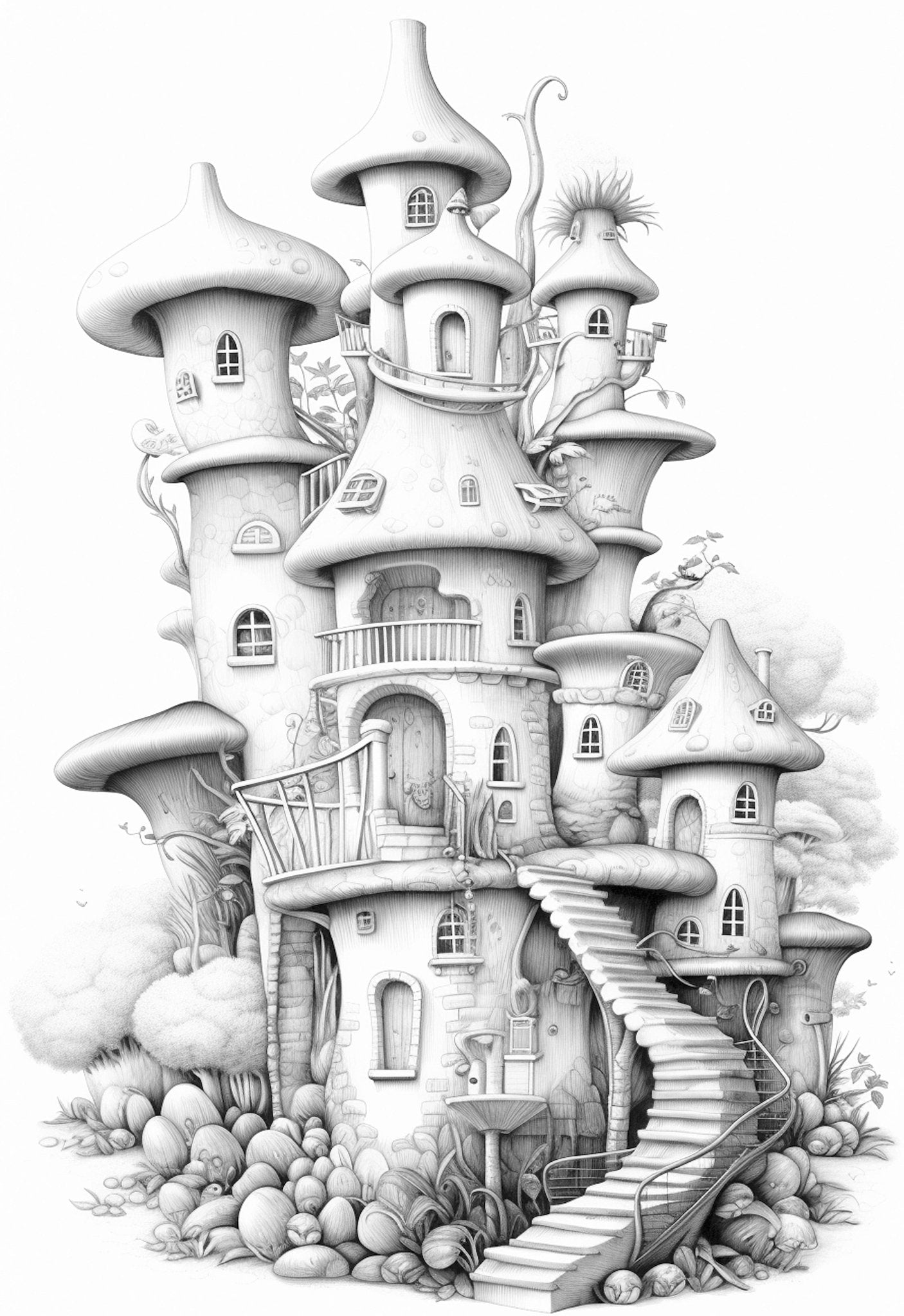Feen Häuschen Malbuch Graustufen 2 (Digital) - Monsoon Publishing