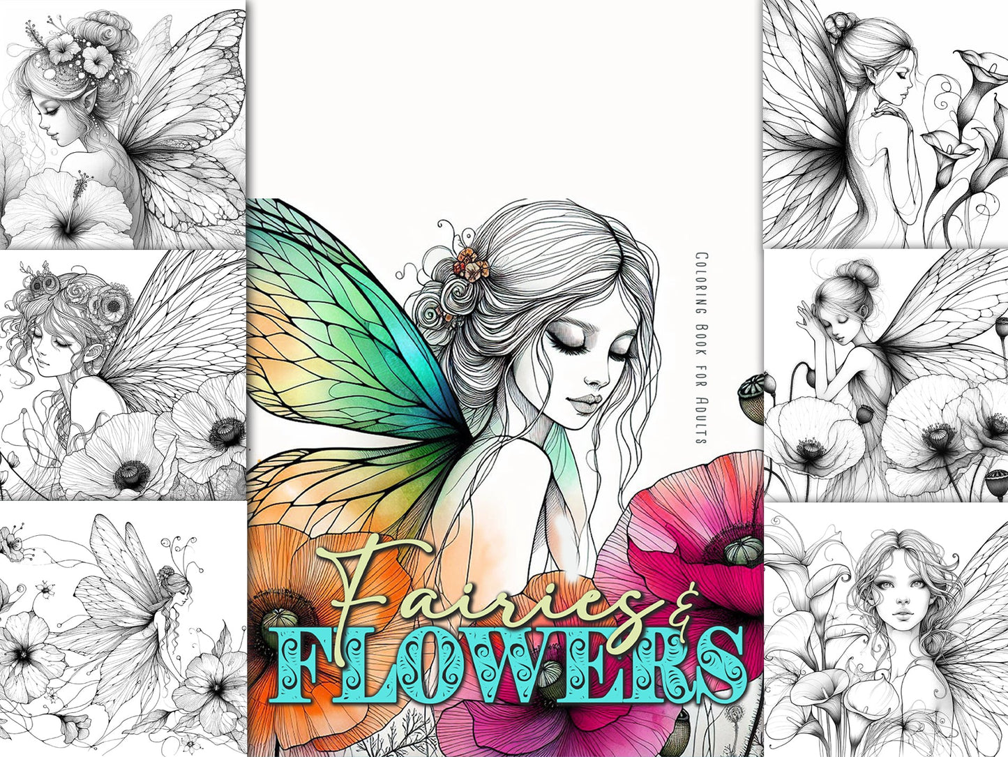 Feen und Blumen Malbuch Graustufen (Buchdruck) - Monsoon Publishing