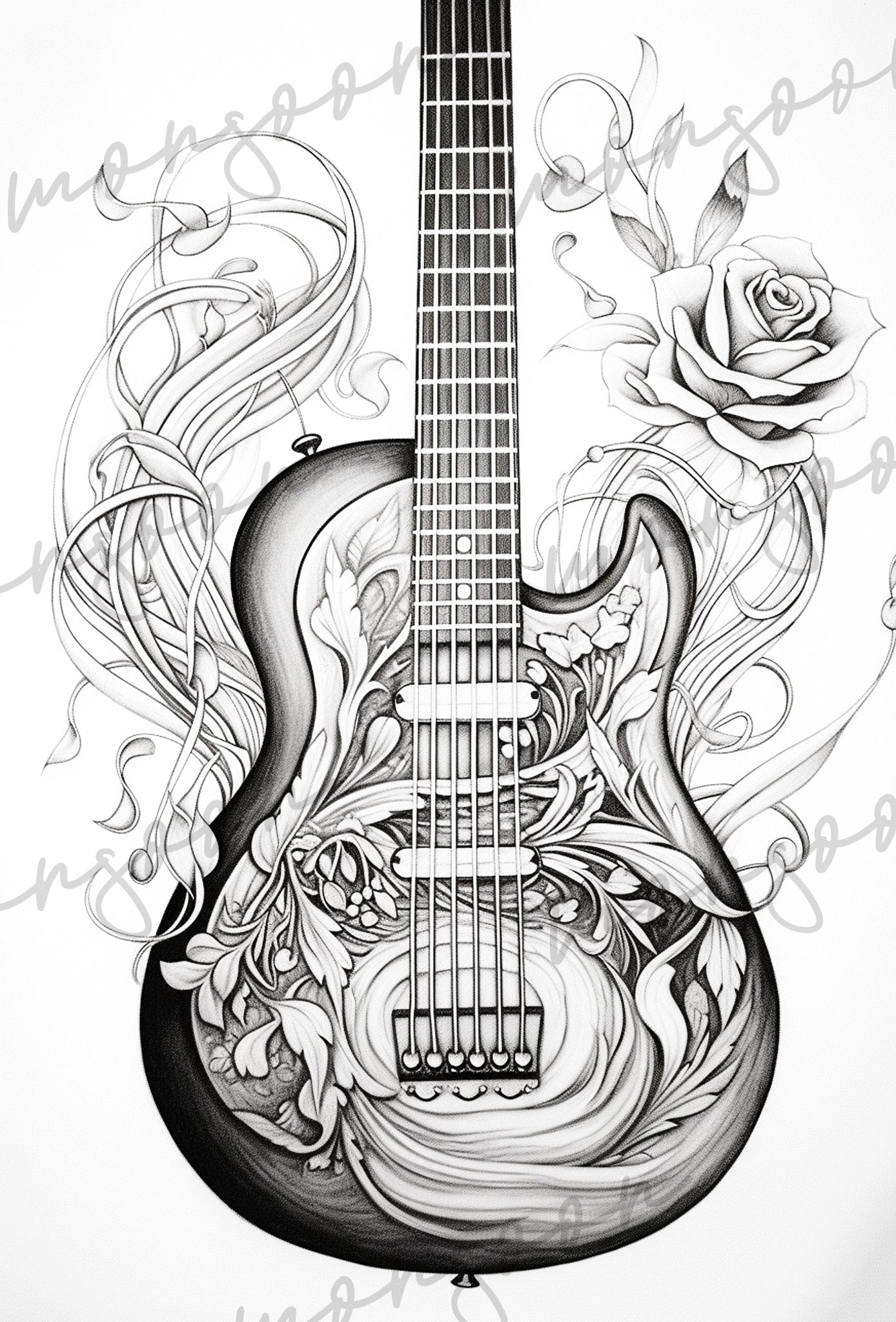 Gitarren Graustufen Malbuch (Digital) - Monsoon Publishing
