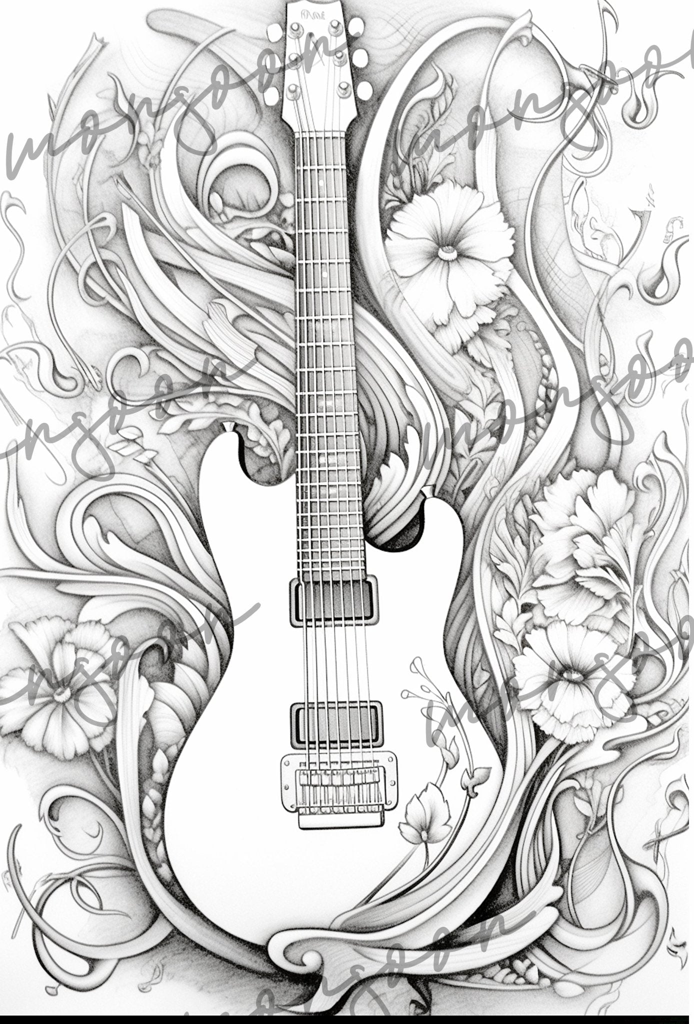 Gitarren Graustufen Malbuch (Digital) - Monsoon Publishing