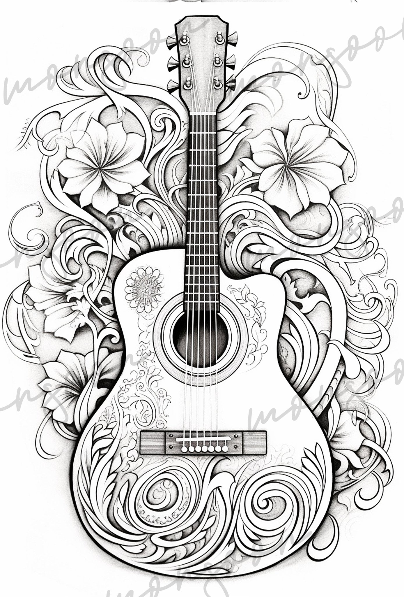 Gitarren Graustufen Malbuch (Digital) - Monsoon Publishing