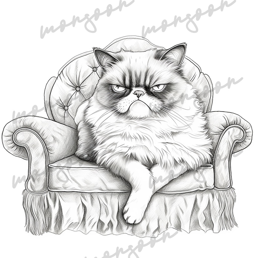 Grantige Katzen Malbuch Graustufen (Digital) - Monsoon Publishing
