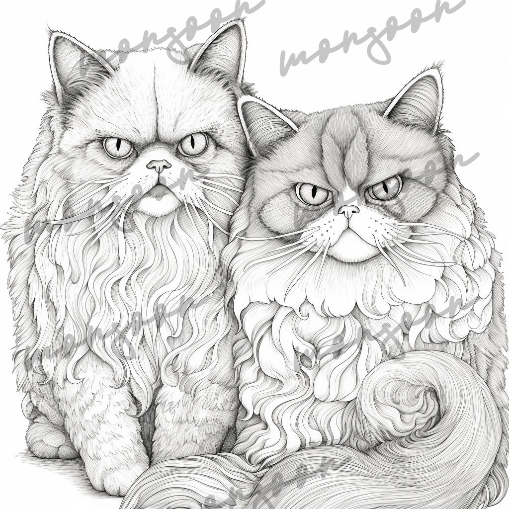 Grantige Katzen Malbuch Graustufen (Digital) - Monsoon Publishing