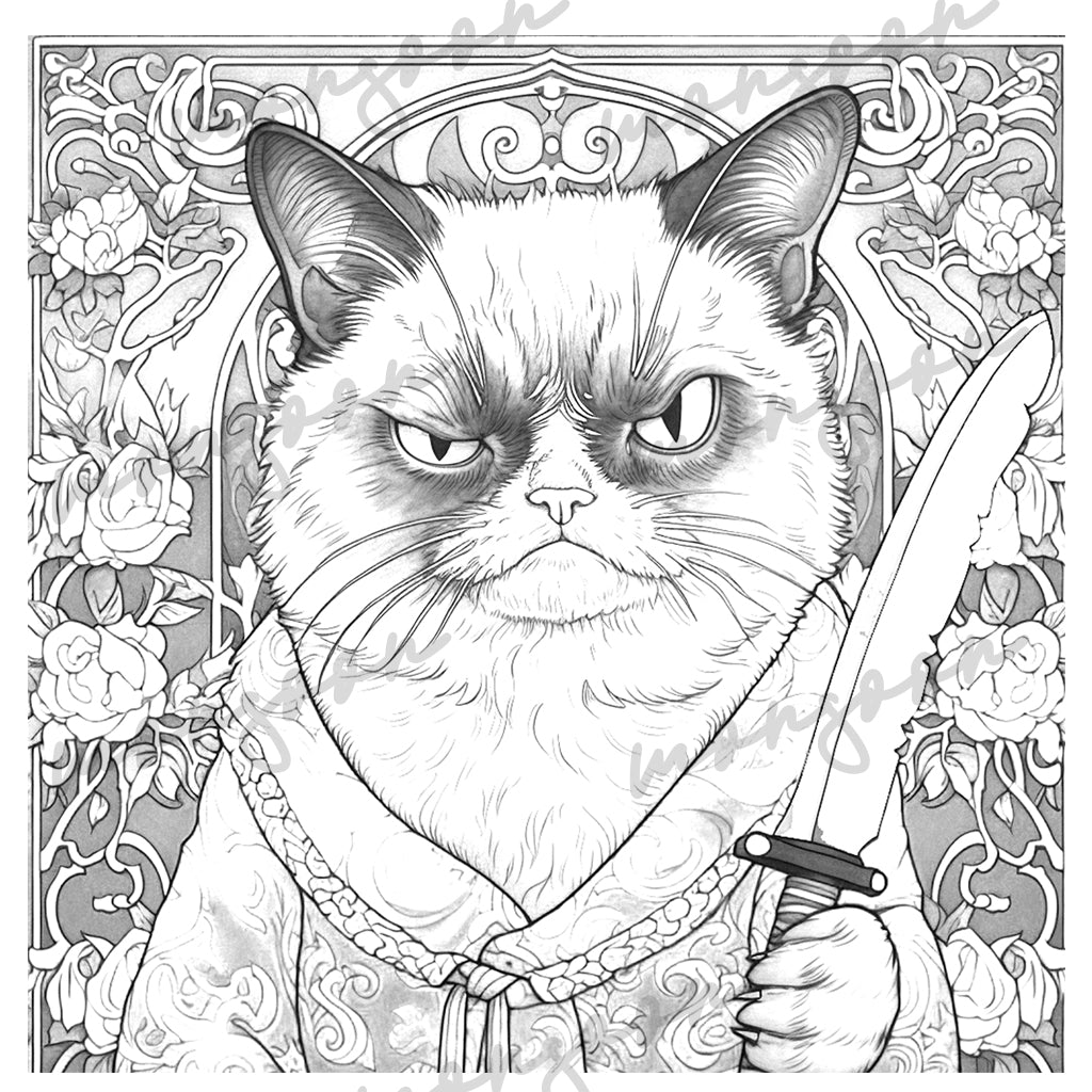Grantige Katzen Malbuch Graustufen (Digital) - Monsoon Publishing