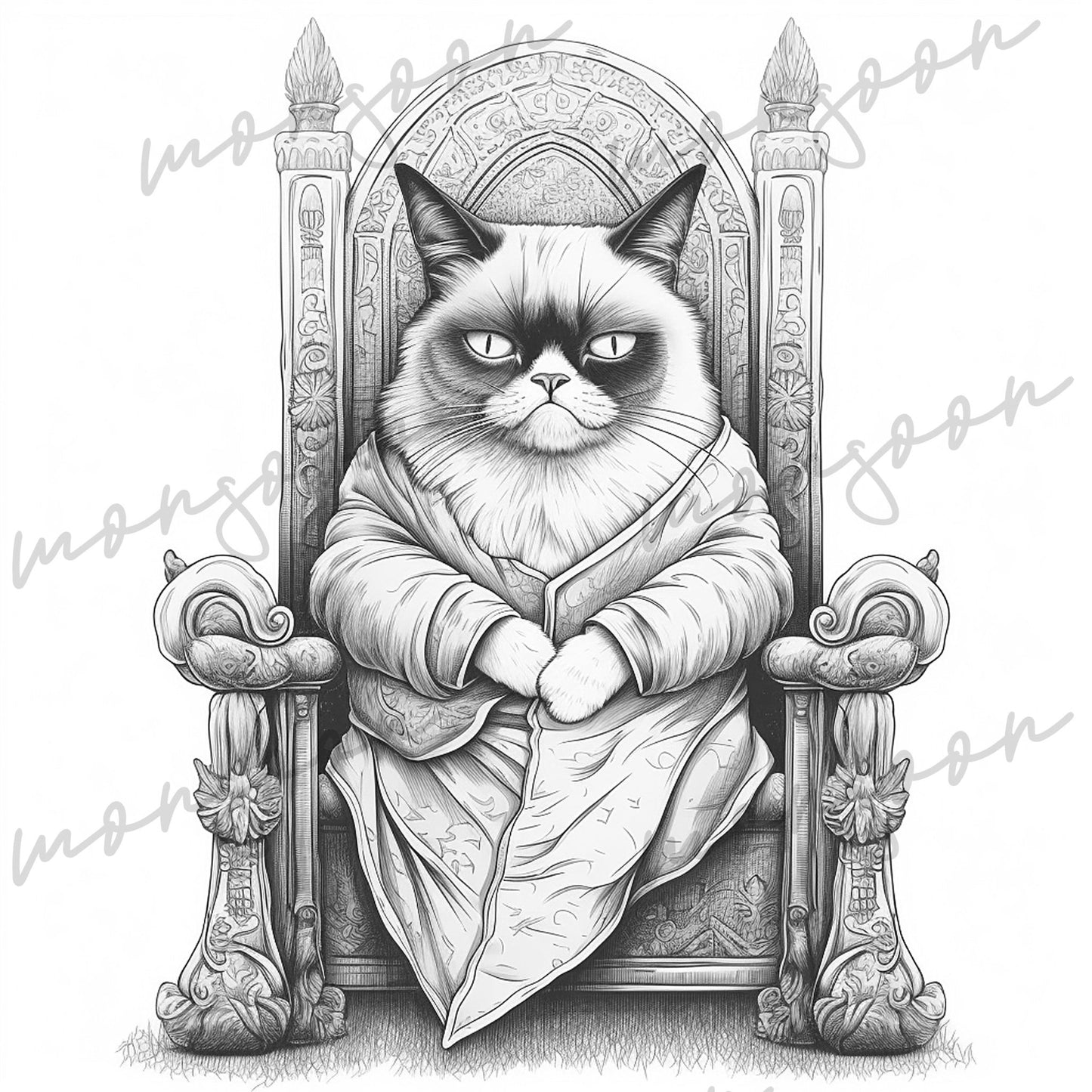 Grantige Katzen Malbuch Graustufen (Digital) - Monsoon Publishing