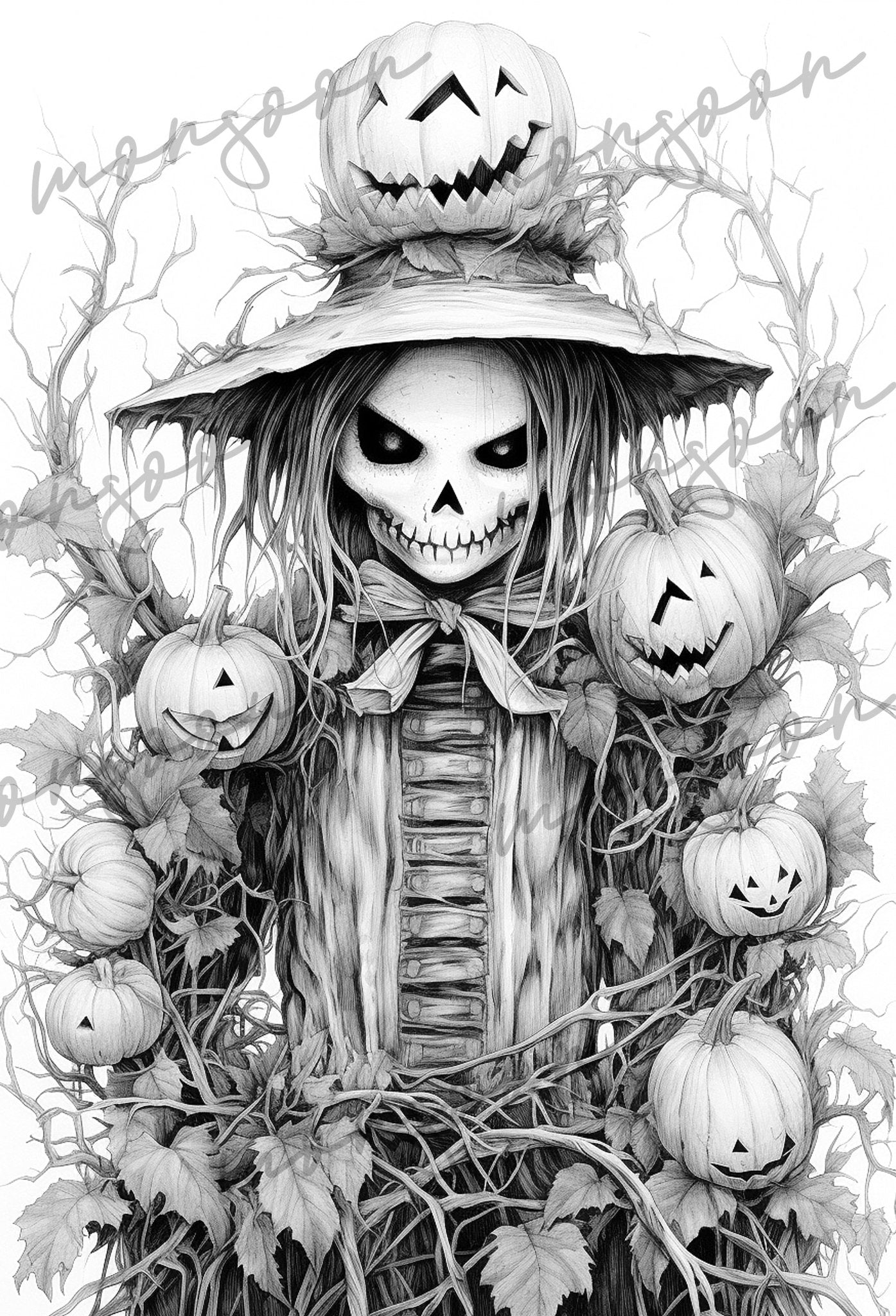Halloween Malbuch Graustufen (Buchdruck) - Monsoon Publishing