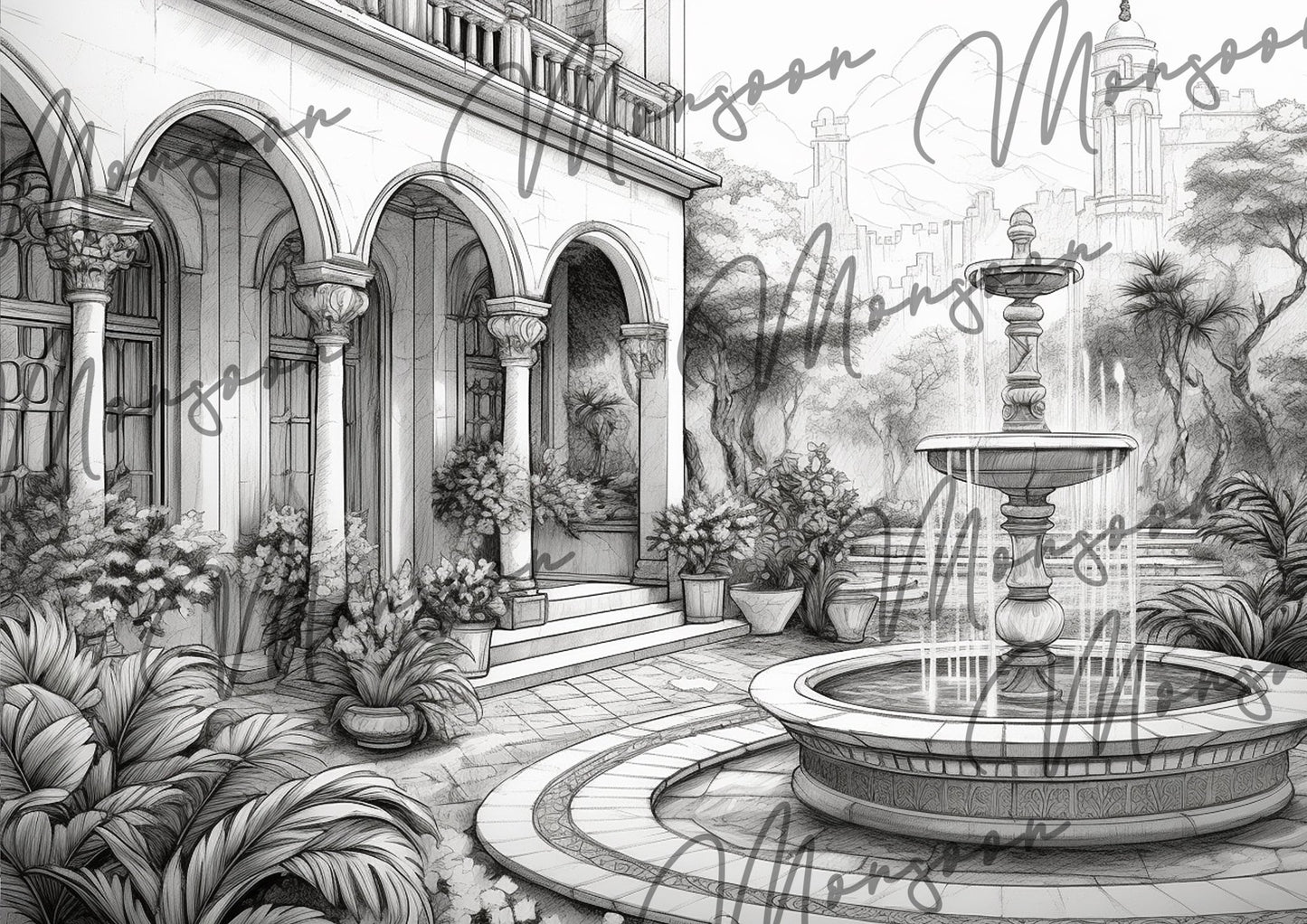 Italienische Villen Graustufen Malbuch (Digital) - Monsoon Publishing