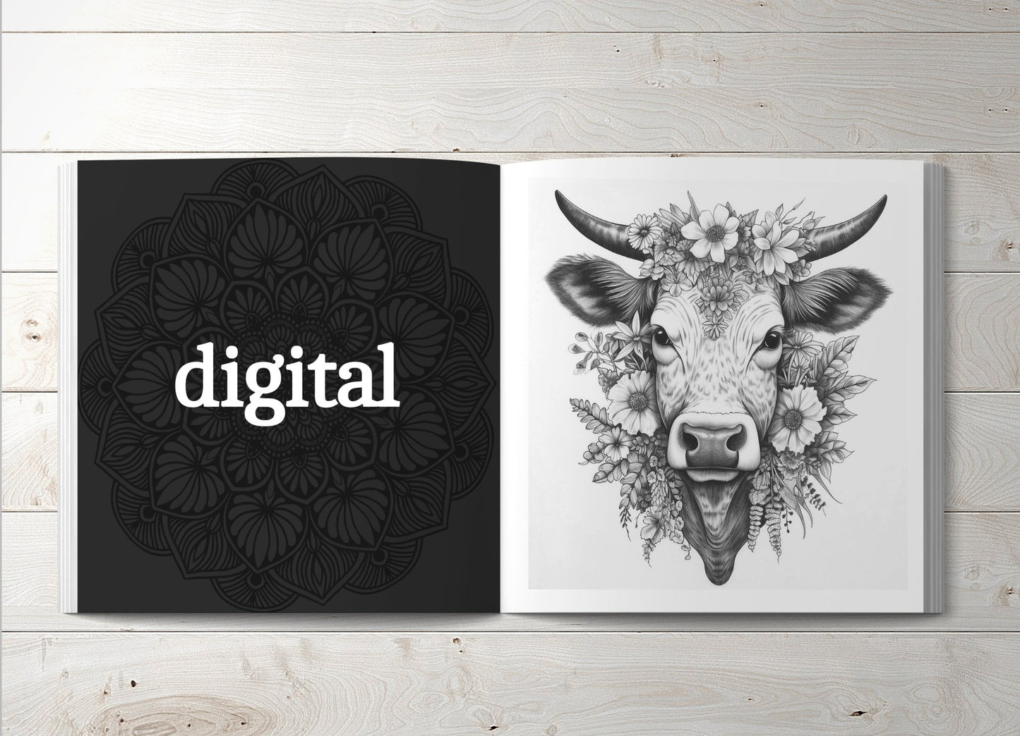 Kühe Malbuch Graustufen (Digital) - Monsoon Publishing