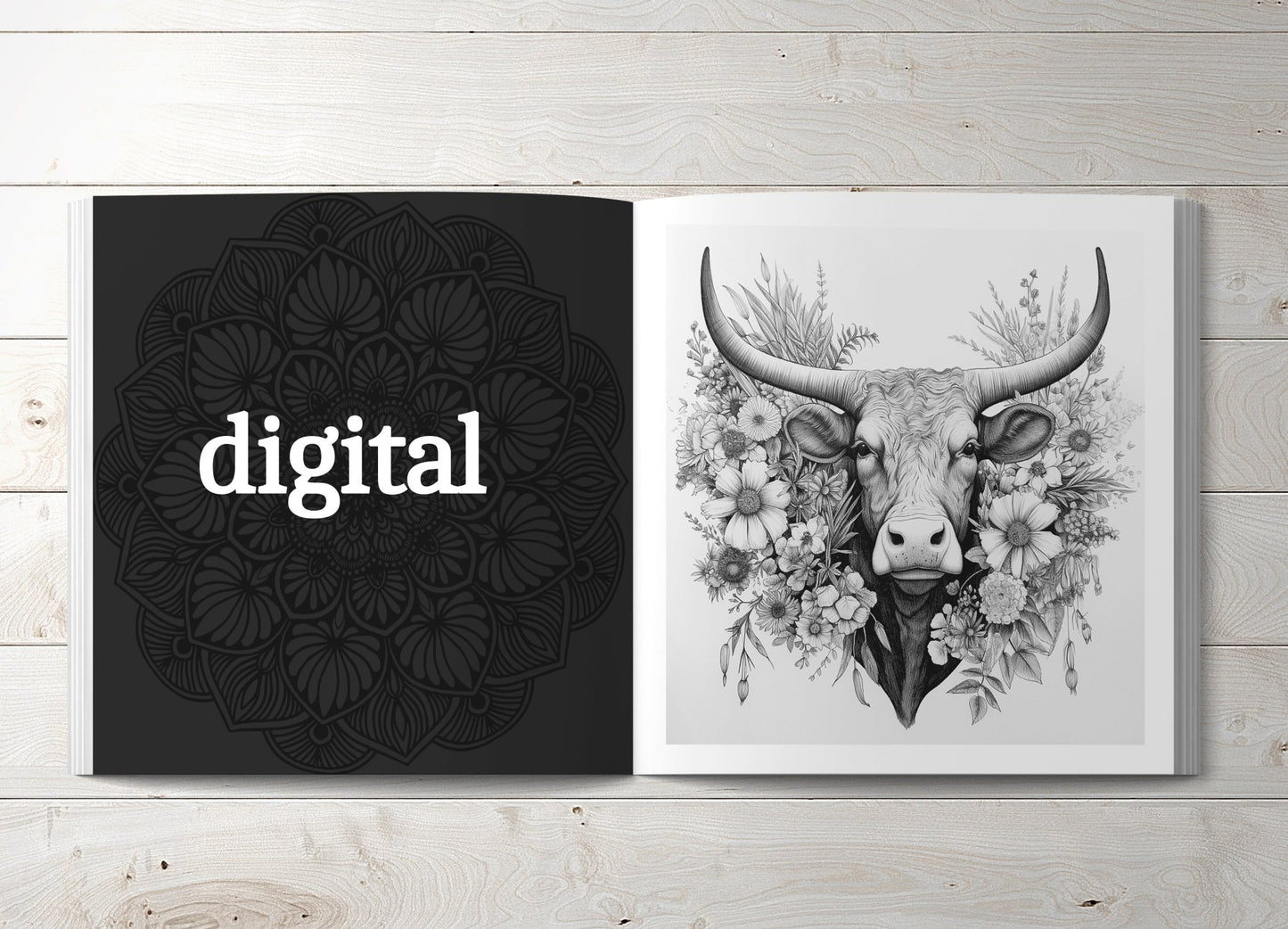 Kühe Malbuch Graustufen (Digital) - Monsoon Publishing