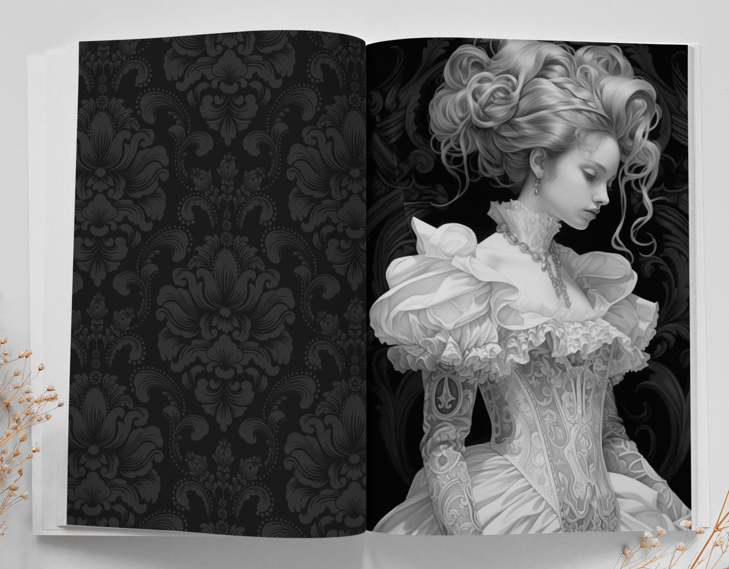 Rococo Kleider Malbuch Graustufen (Digital) - Monsoon Publishing