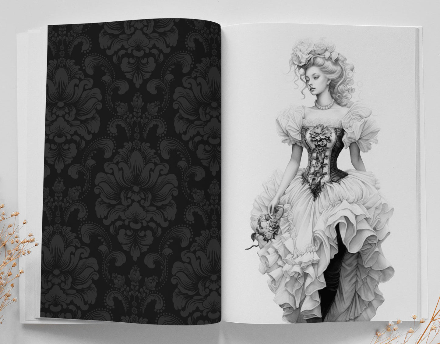 Rococo Kleider Malbuch Graustufen (Digital) - Monsoon Publishing