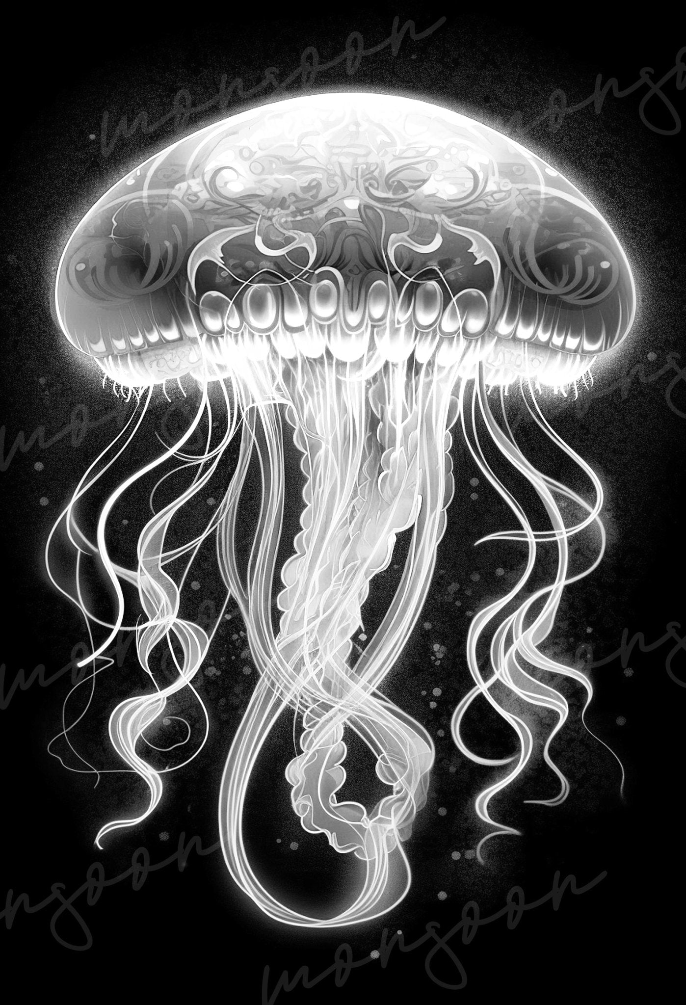 Tiefsee Quallen Ozean Graustufen Malbuch (Digital) - Monsoon Publishing