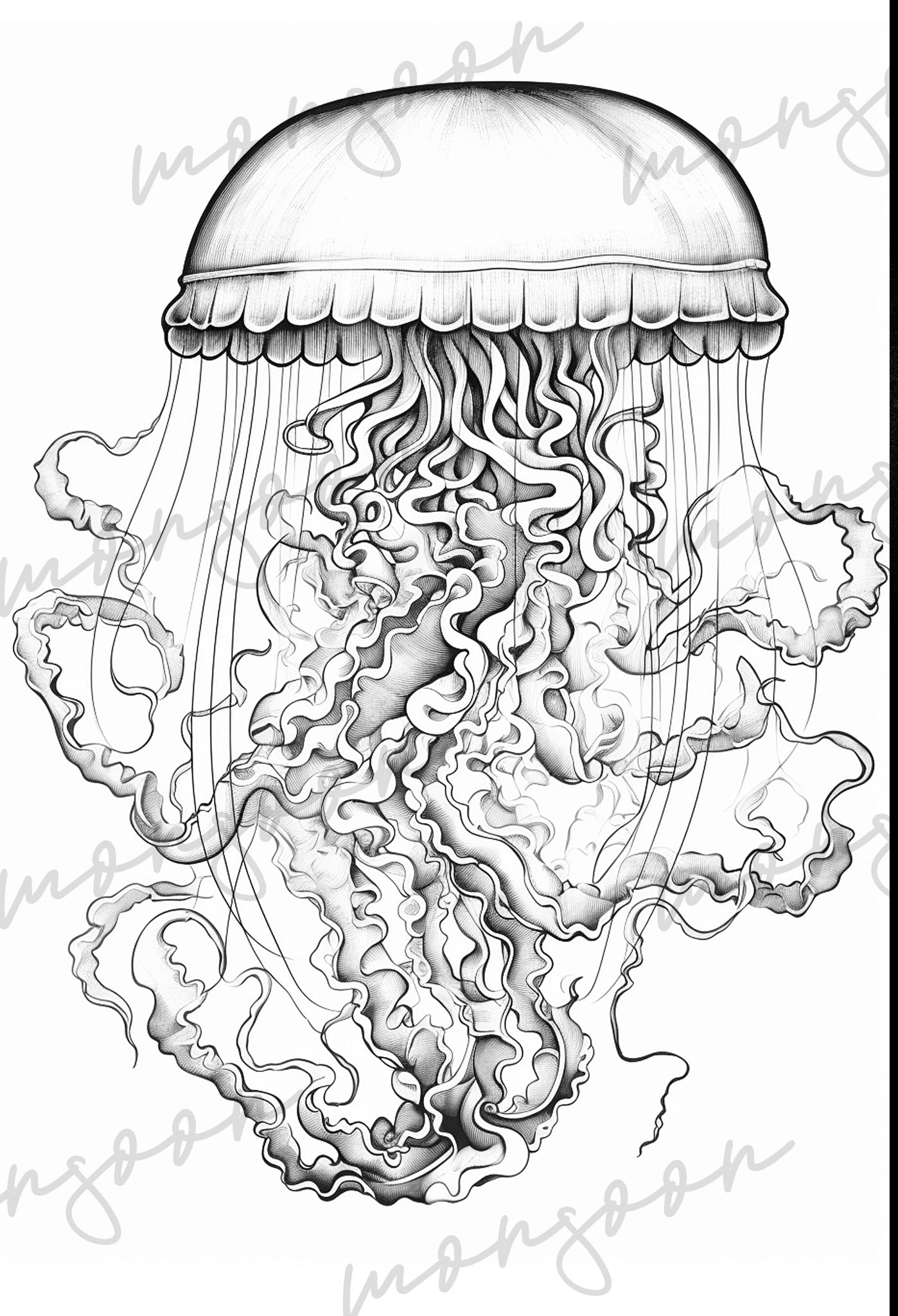 Tiefsee Quallen Ozean Graustufen Malbuch (Digital) - Monsoon Publishing