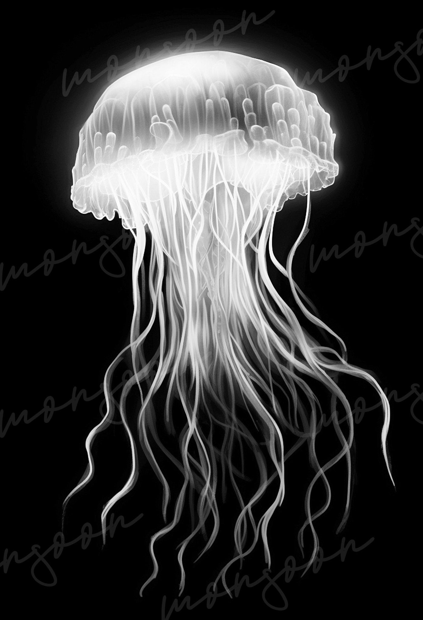 Tiefsee Quallen Ozean Graustufen Malbuch (Digital) - Monsoon Publishing