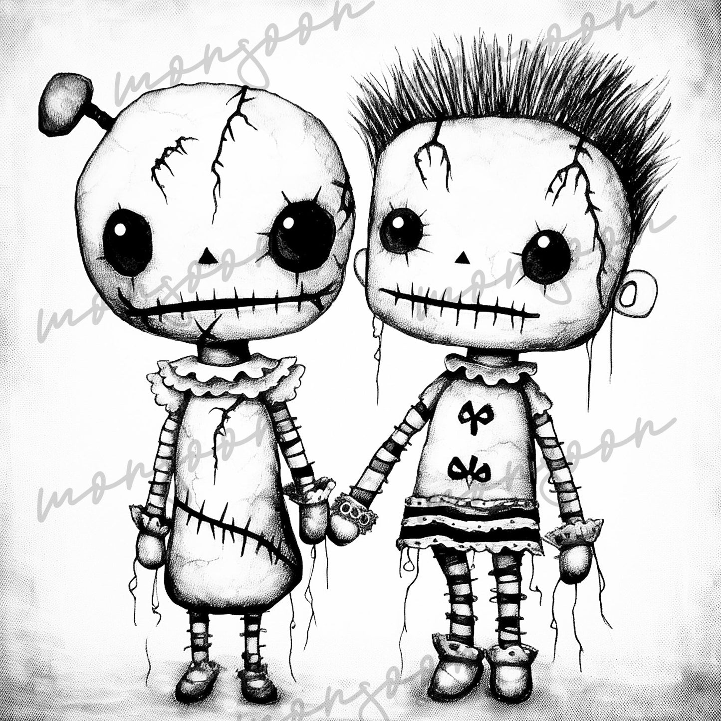 Voodoo Puppen Malbuch Graustufen (Digital) - Monsoon Publishing