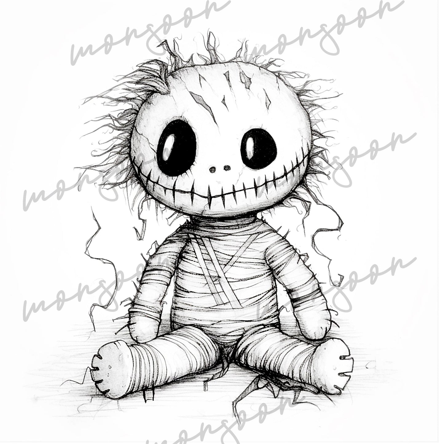Voodoo Puppen Malbuch Graustufen (Digital) - Monsoon Publishing