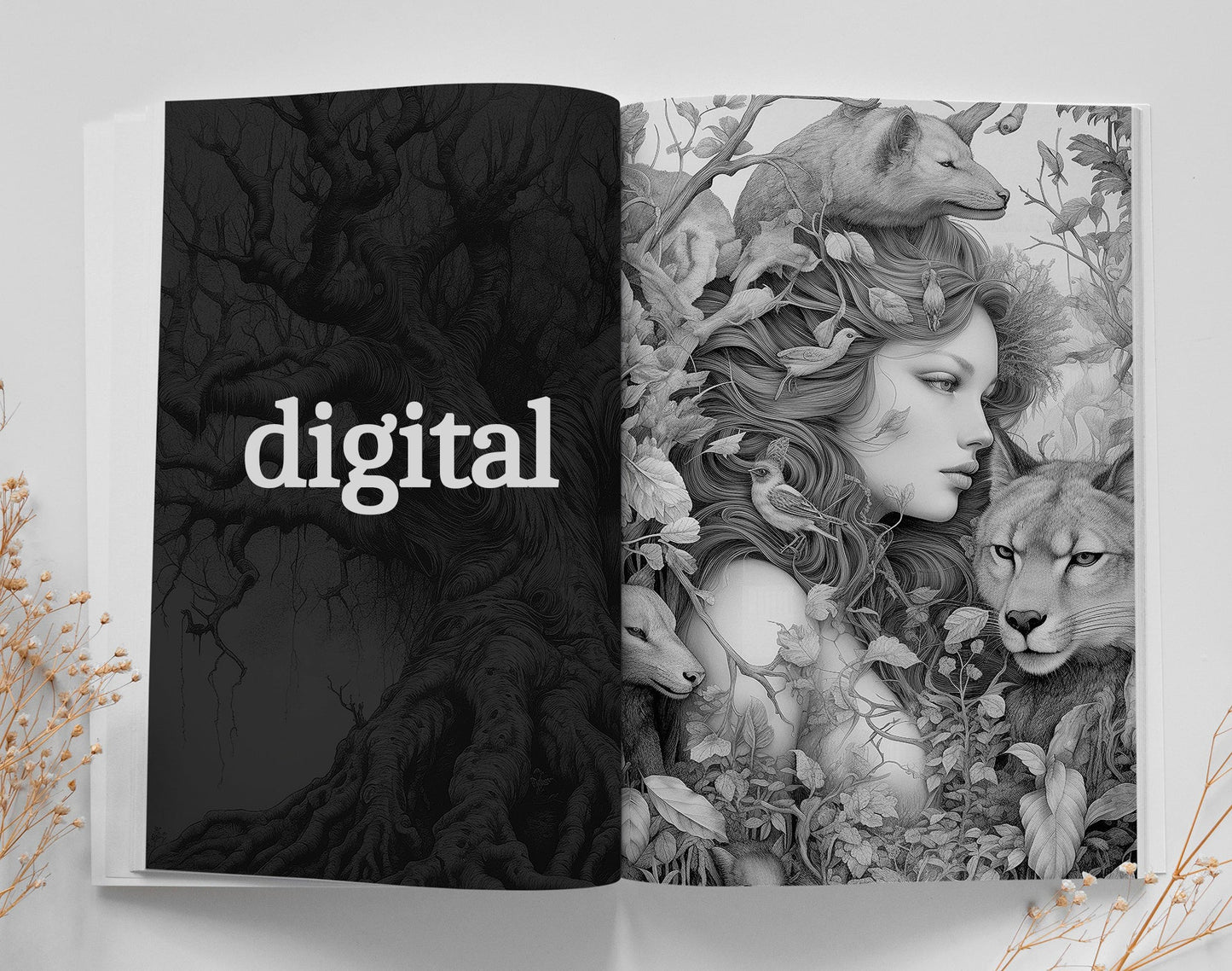Wald Elfen Graustufen Malbuch (Digital) - Monsoon Publishing
