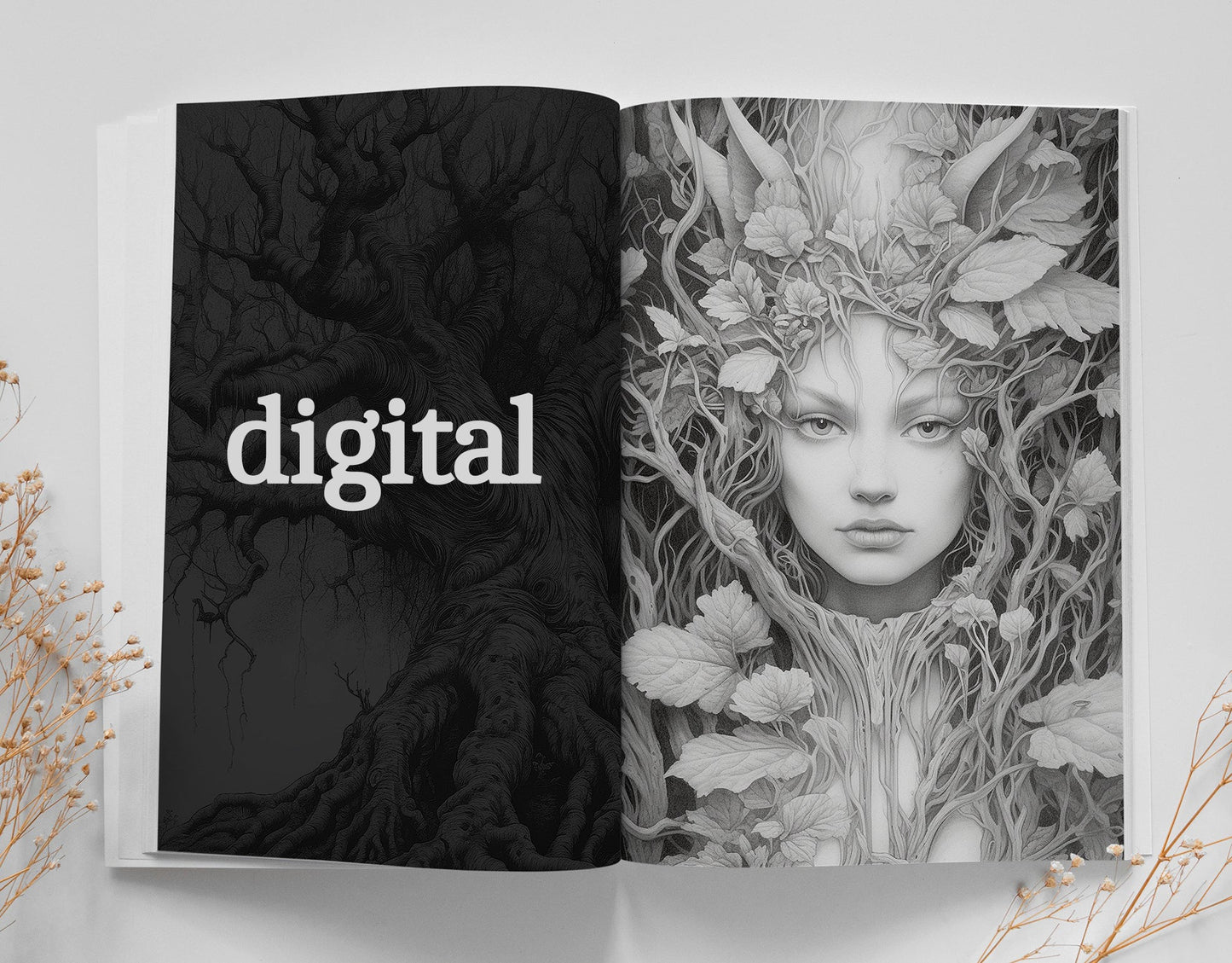 Wald Elfen Graustufen Malbuch (Digital) - Monsoon Publishing