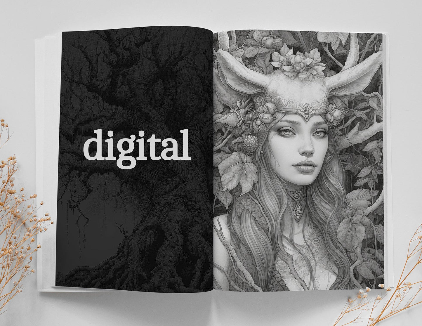 Wald Elfen Graustufen Malbuch (Digital) - Monsoon Publishing