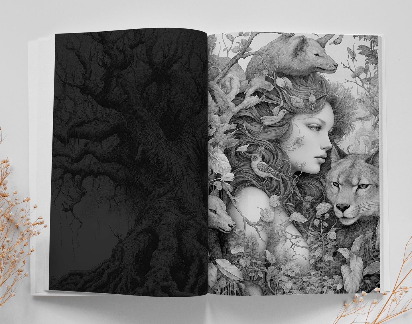 Waldelfen Elfen Malbuch Graustufen (Buchdruck) - Monsoon Publishing