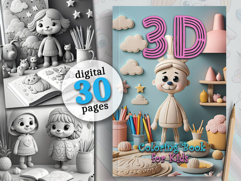 3D Malbuch für Kinder Graustufen (Digital)