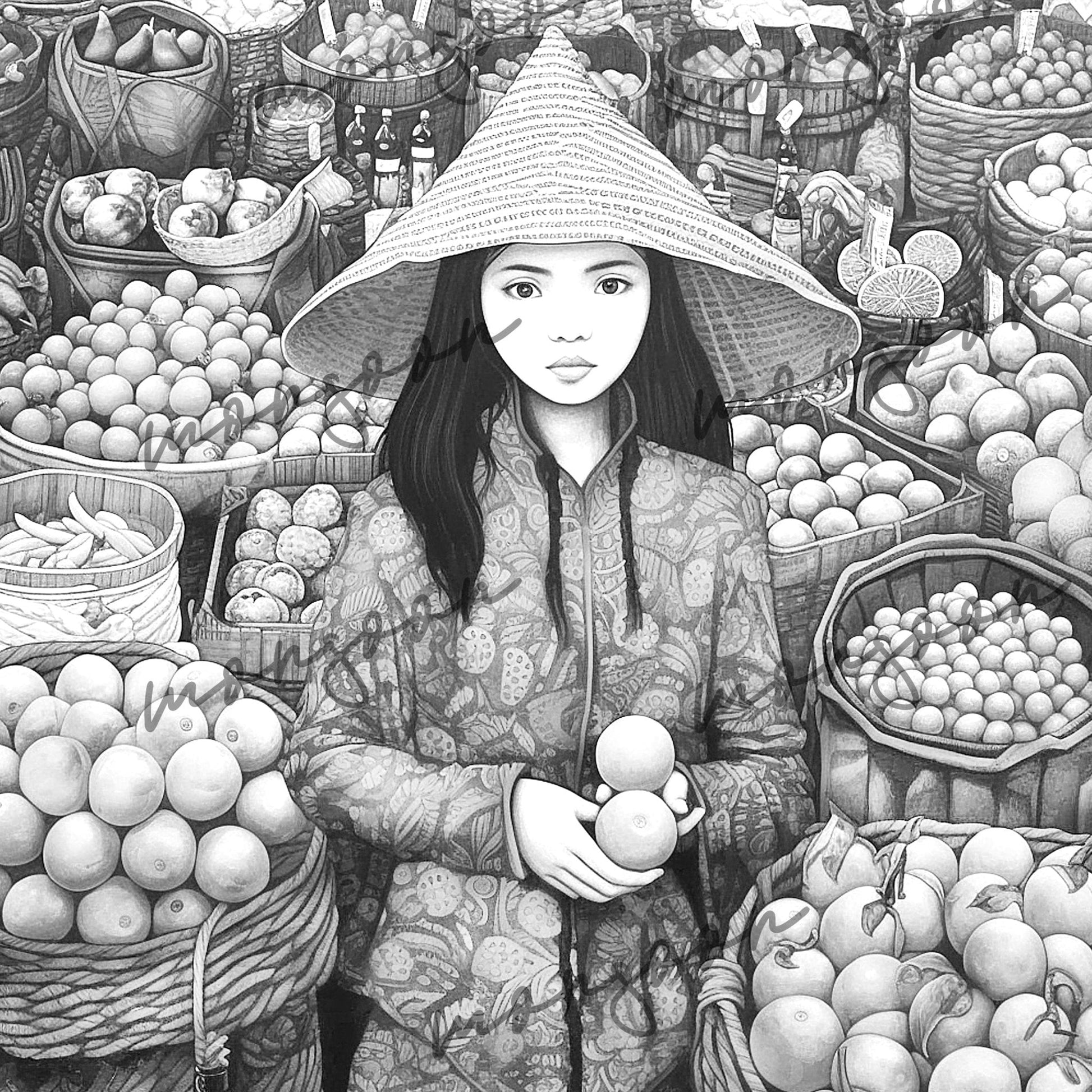 Asien Malbuch Graustufen (Digital) - Monsoon Publishing
