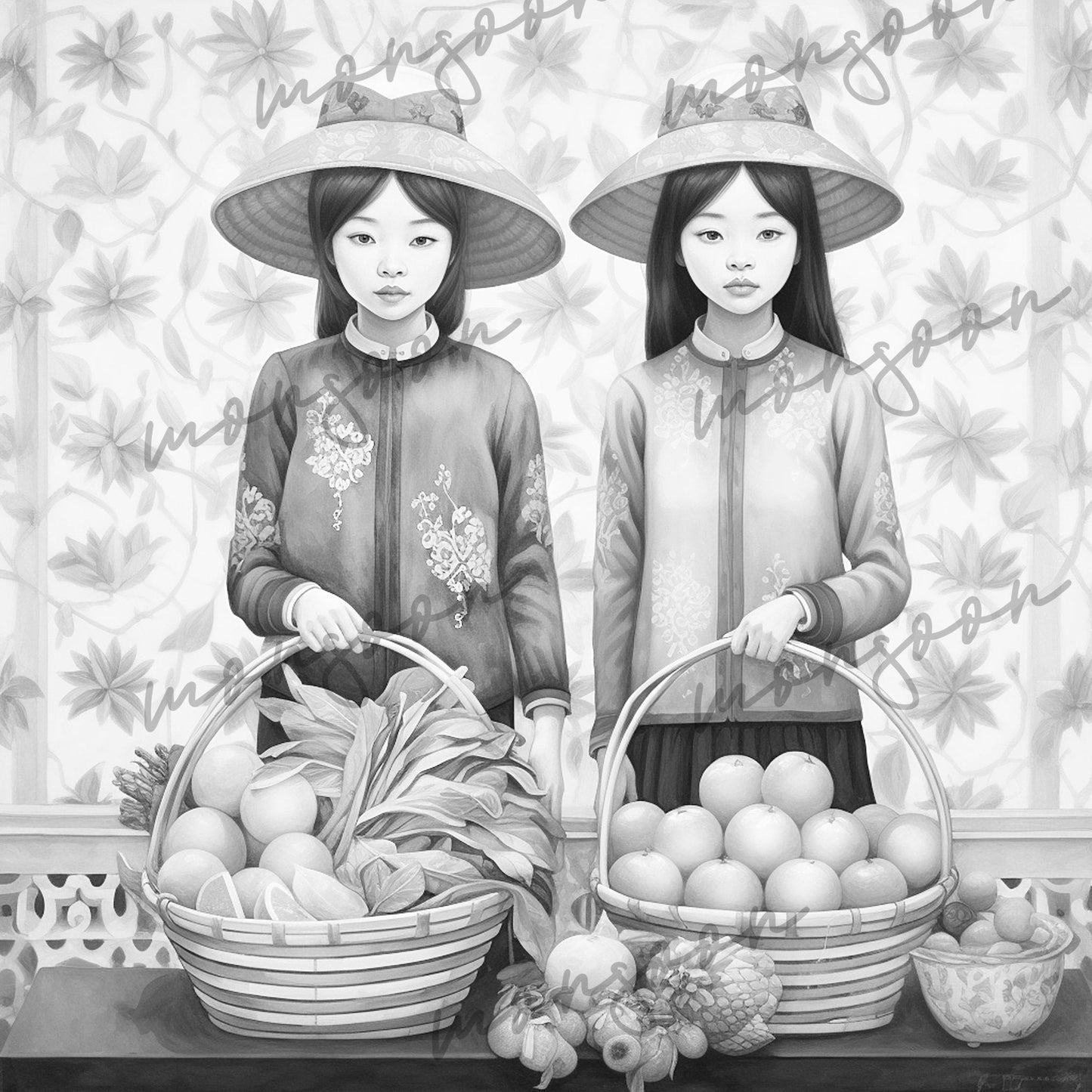 Asien Malbuch Graustufen (Digital) - Monsoon Publishing