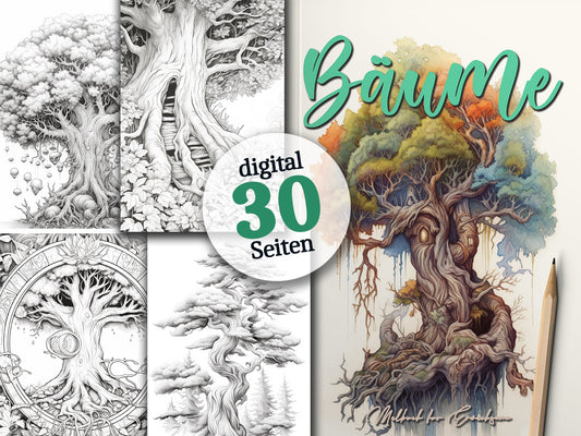 Bäume Malbuch Graustufen (Digital) - Monsoon Publishing