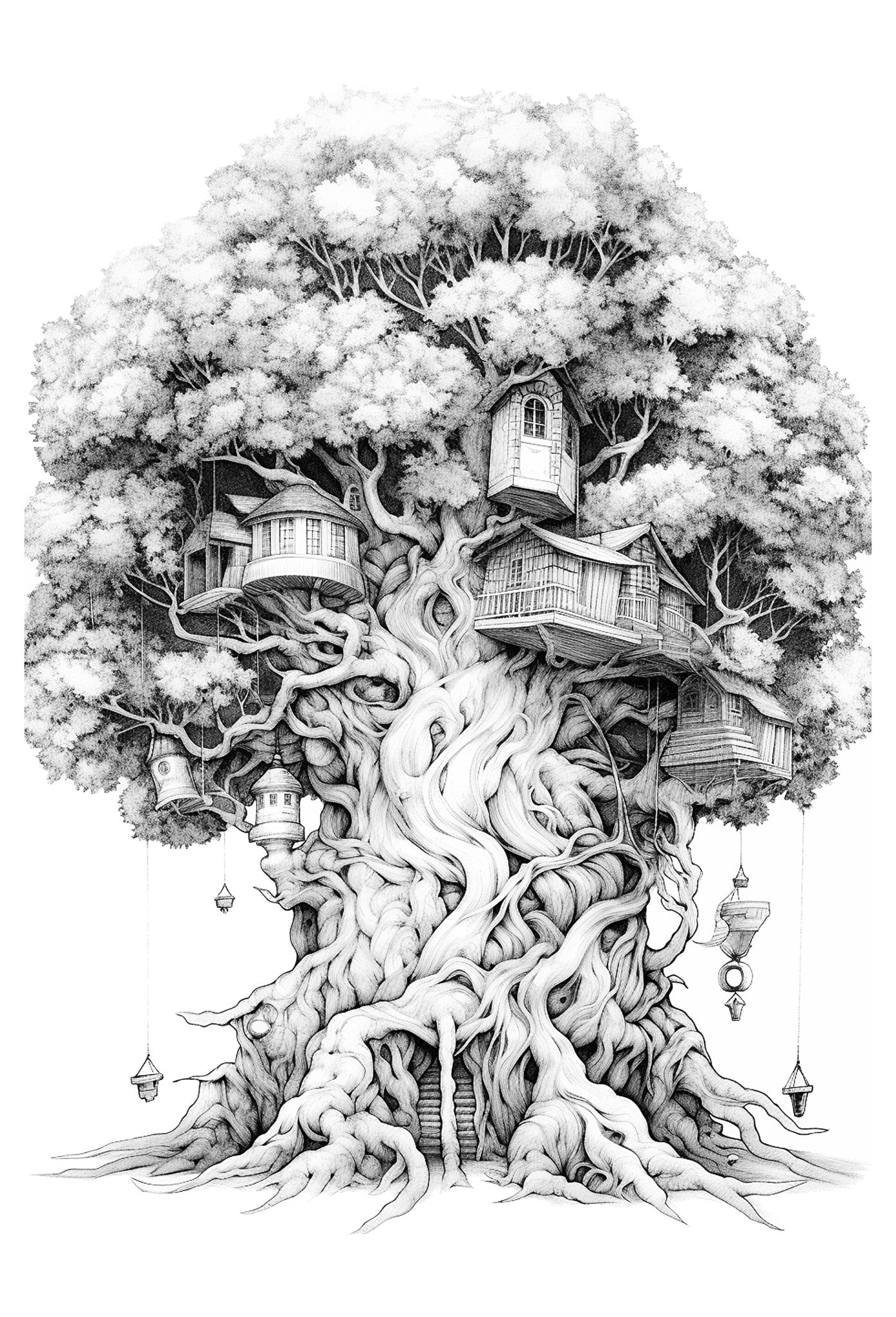 Baumhäuser Malbuch Graustufen (Digital) - Monsoon Publishing