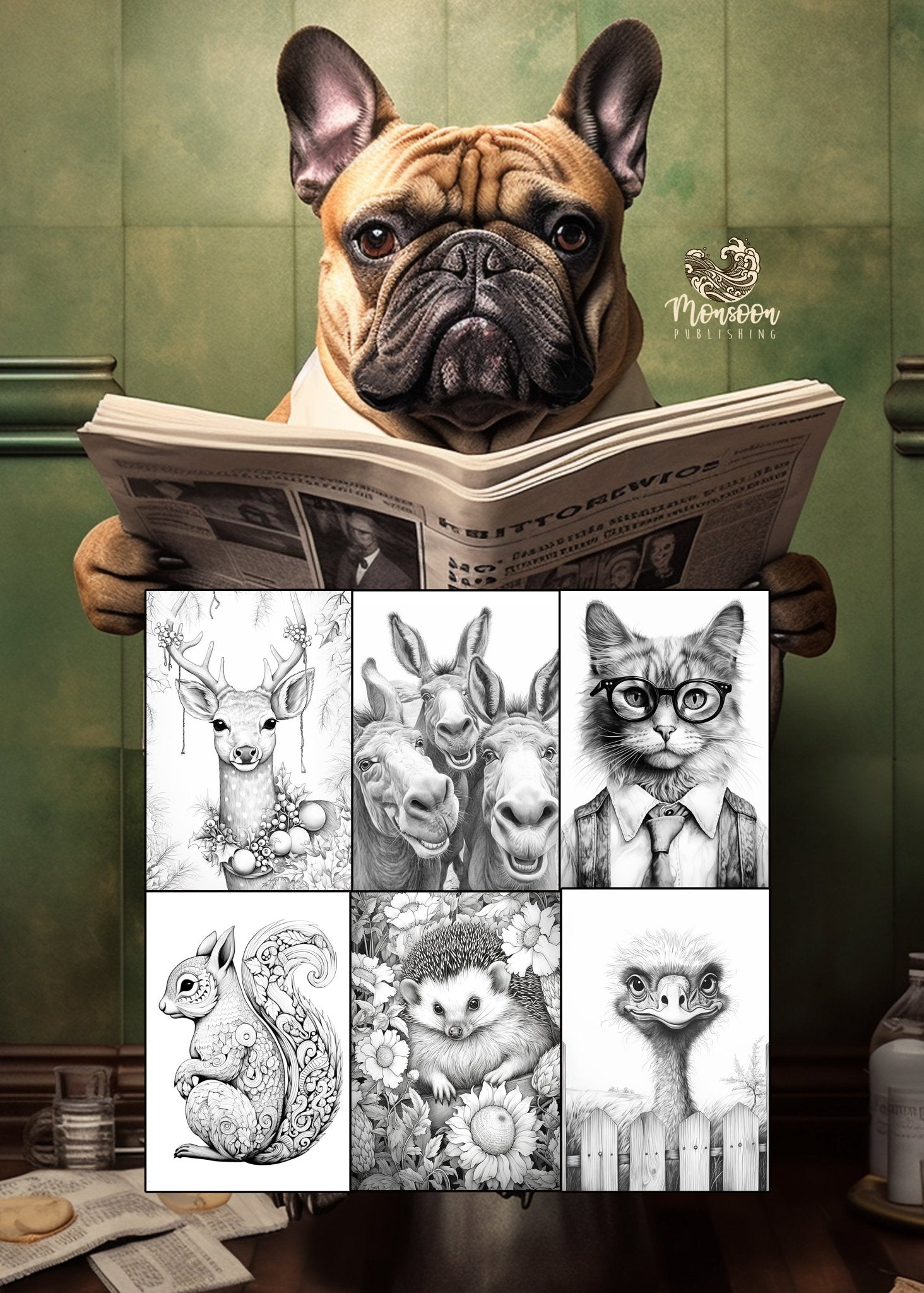 Best of Animals Malbuch Graustufen (Buchdruck) - Monsoon Publishing
