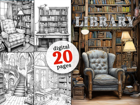 Bibliotheken Malbuch Graustufen (Digital) - Monsoon Publishing