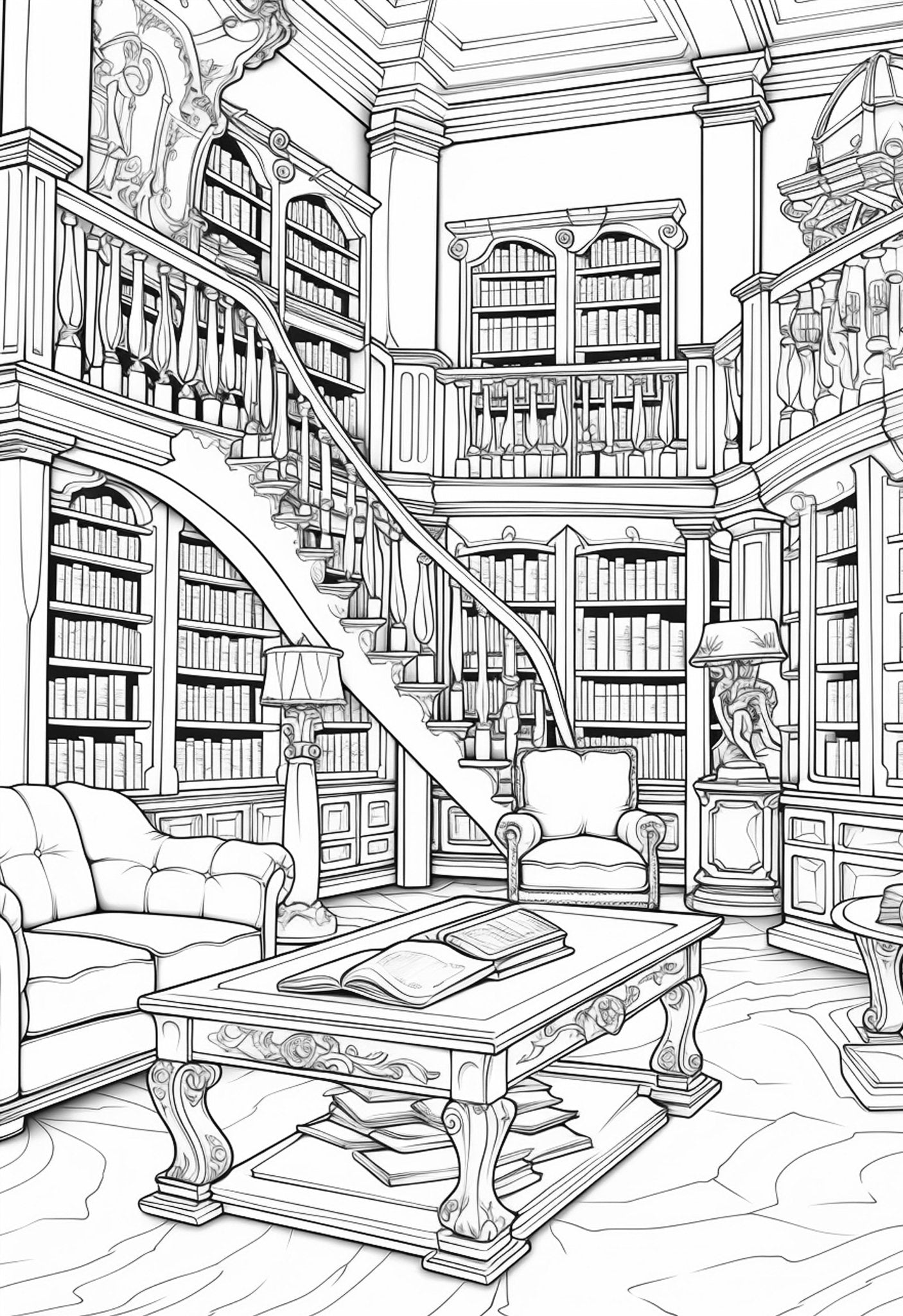Bibliotheken Malbuch Graustufen (Digital) - Monsoon Publishing