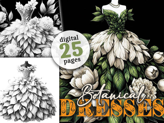 Botanische Ball Kleider Malbuch (Digital)
