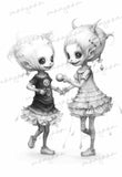 Cute Creepy Dolls Graustufen Malbuch (Digital)