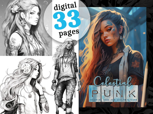 Celestial Punk Malbuch Graustufen (Digital) - Monsoon Publishing