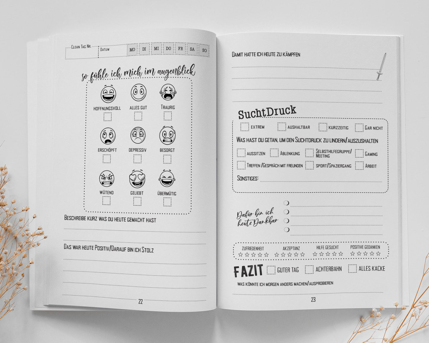Clean & Alive - Clean Tagebuch Sucht Tagebuch (Buchdruck)