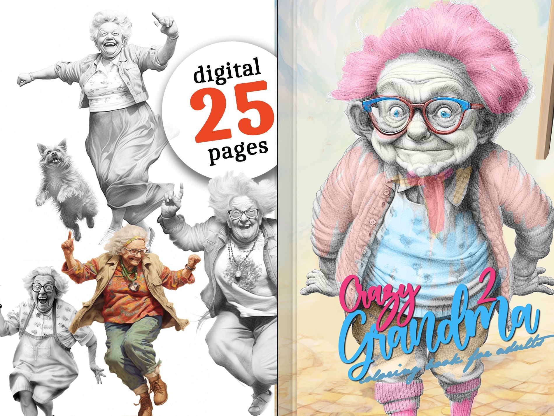 Crazy Grossmütter Malbuch Graustufen 2 (Digital) - Monsoon Publishing