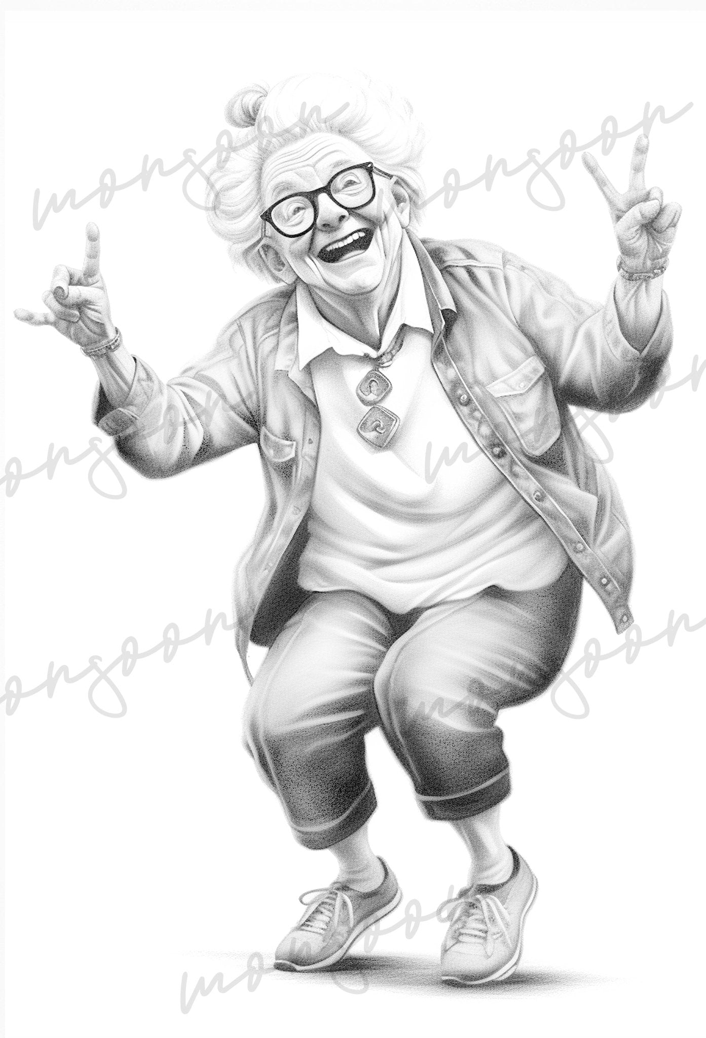 Crazy Grossmütter Malbuch Graustufen 2 (Digital) - Monsoon Publishing